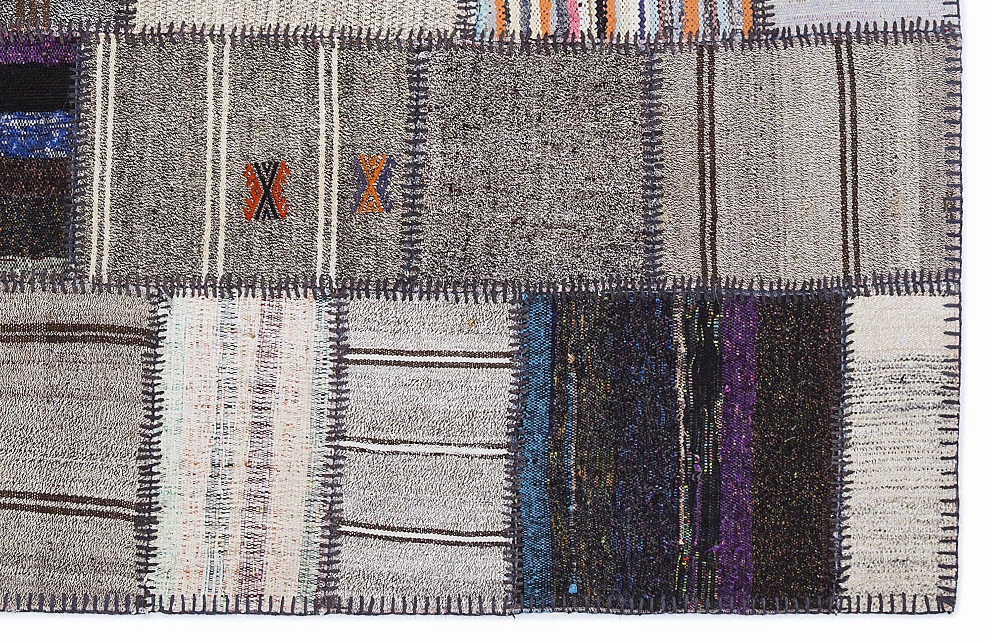 Striped Over Dyed Kilim Patchwork Unique Rug 5'3'' x 7'7'' ft 160 x 230 cm