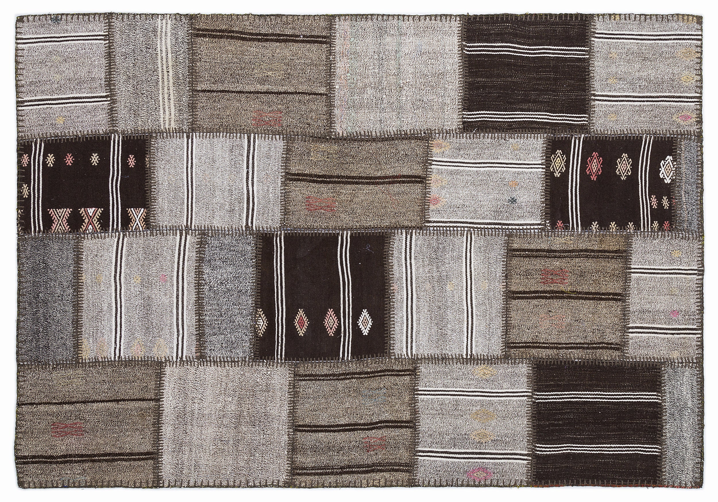 Striped Over Dyed Kilim Patchwork Unique Rug 5'3'' x 7'7'' ft 160 x 230 cm