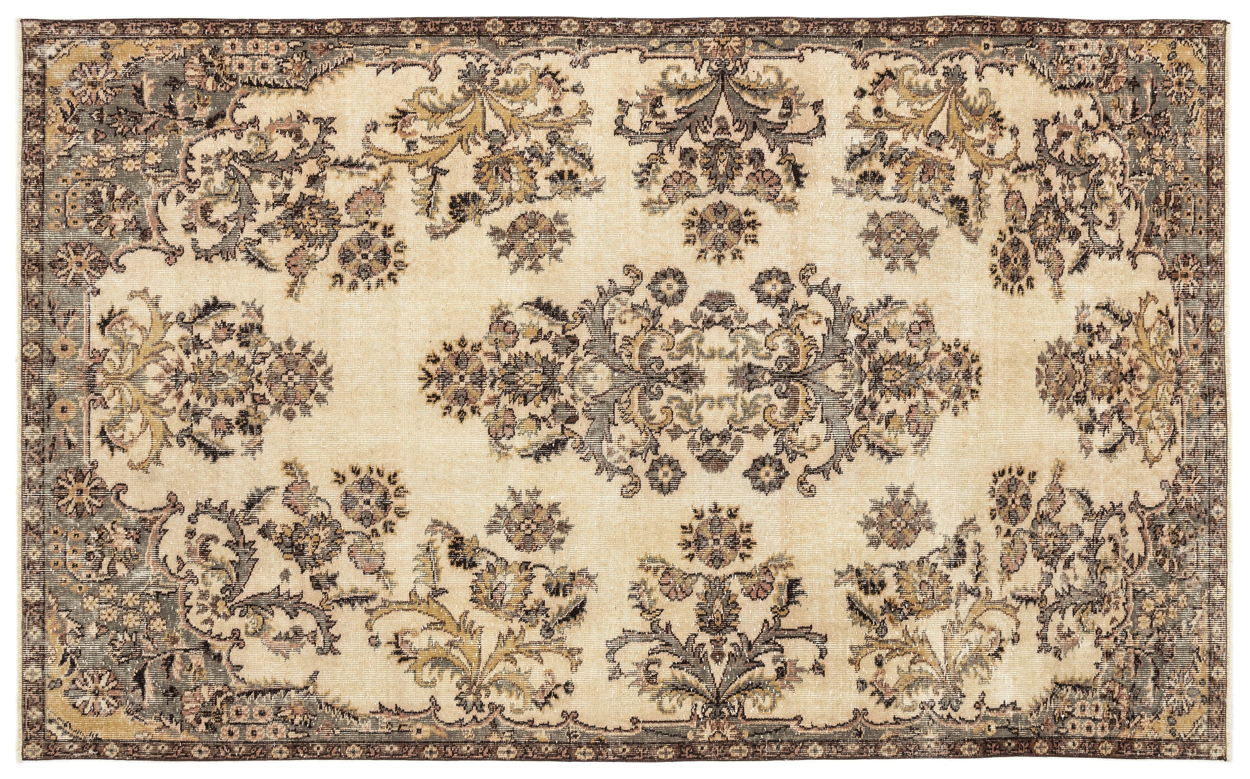Beige Over Dyed Vintage Rug 5'5'' x 8'10'' ft 165 x 269 cm