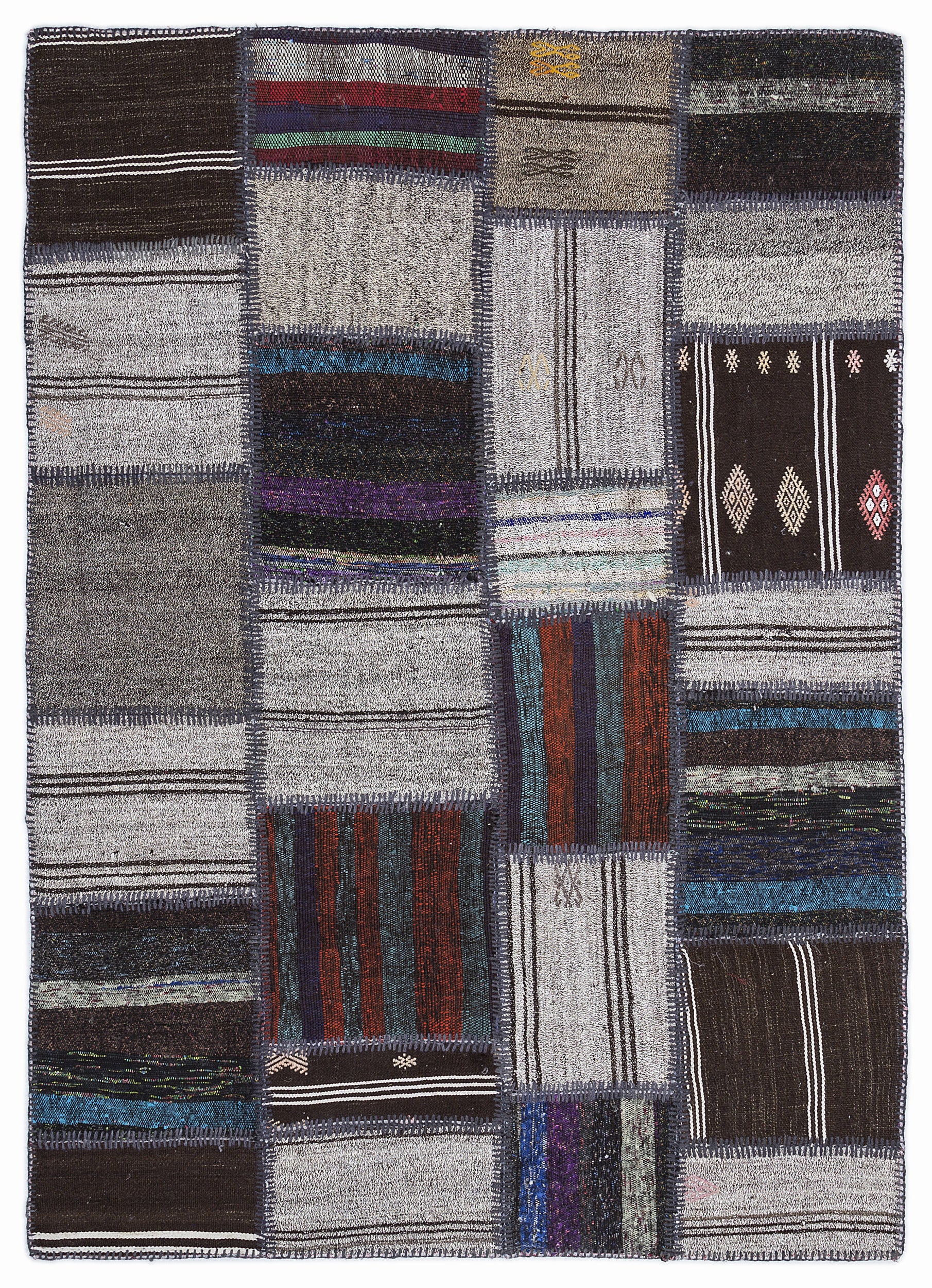 Striped Over Dyed Kilim Patchwork Unique Rug 5'3'' x 7'7'' ft 160 x 230 cm