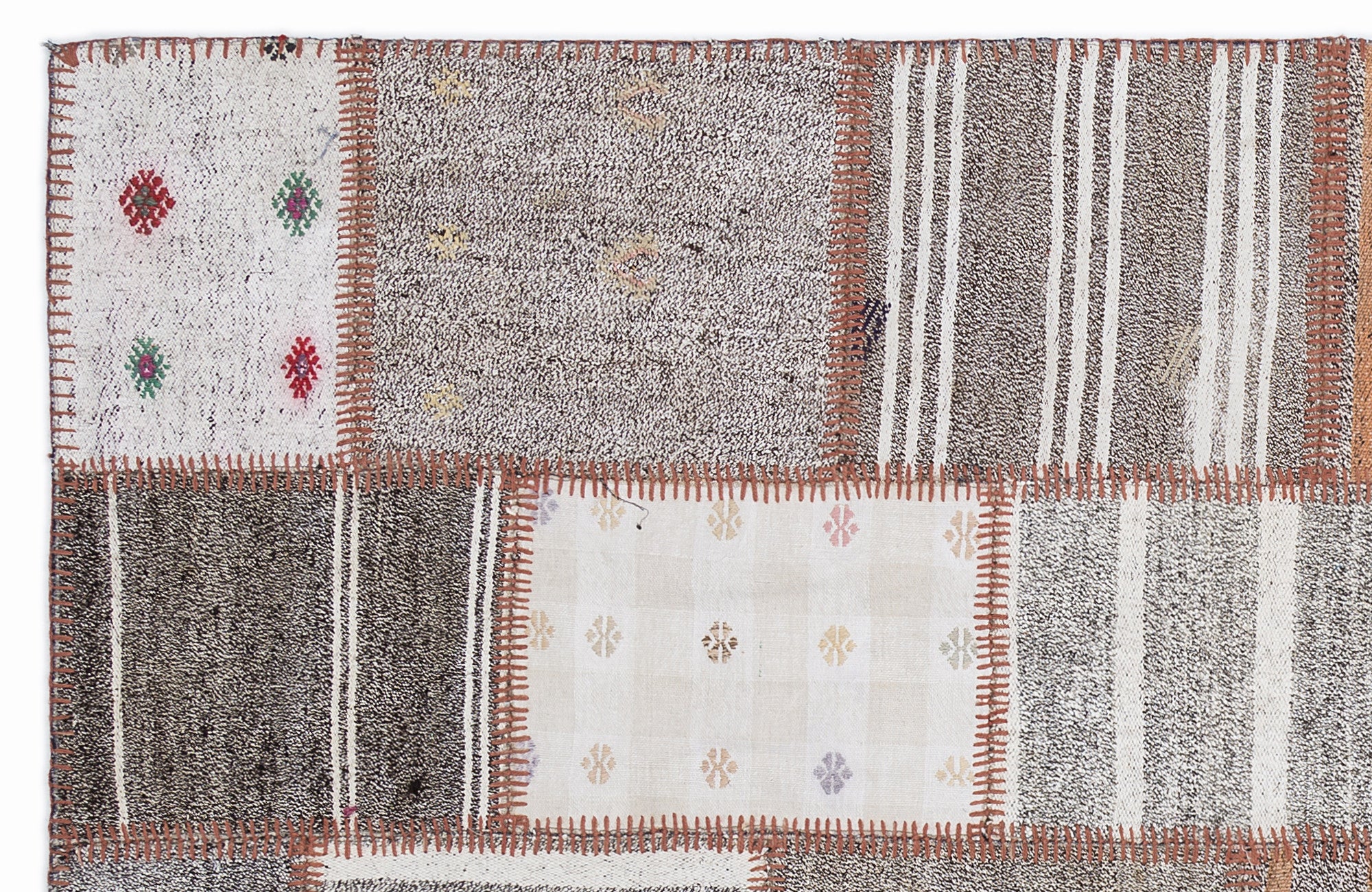 Striped Over Dyed Kilim Patchwork Unique Rug 5'3'' x 7'7'' ft 160 x 230 cm