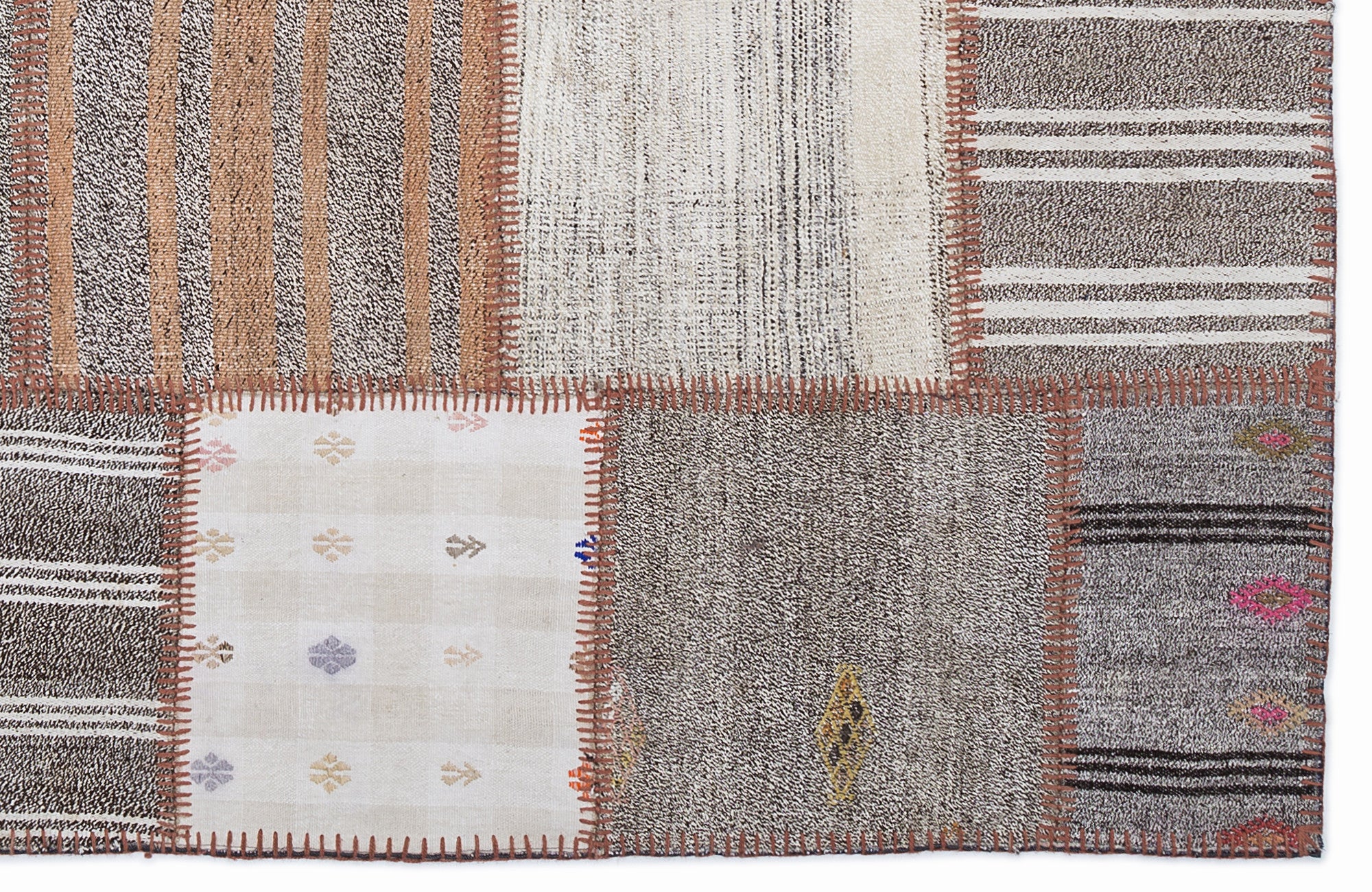 Striped Over Dyed Kilim Patchwork Unique Rug 5'3'' x 7'7'' ft 160 x 230 cm
