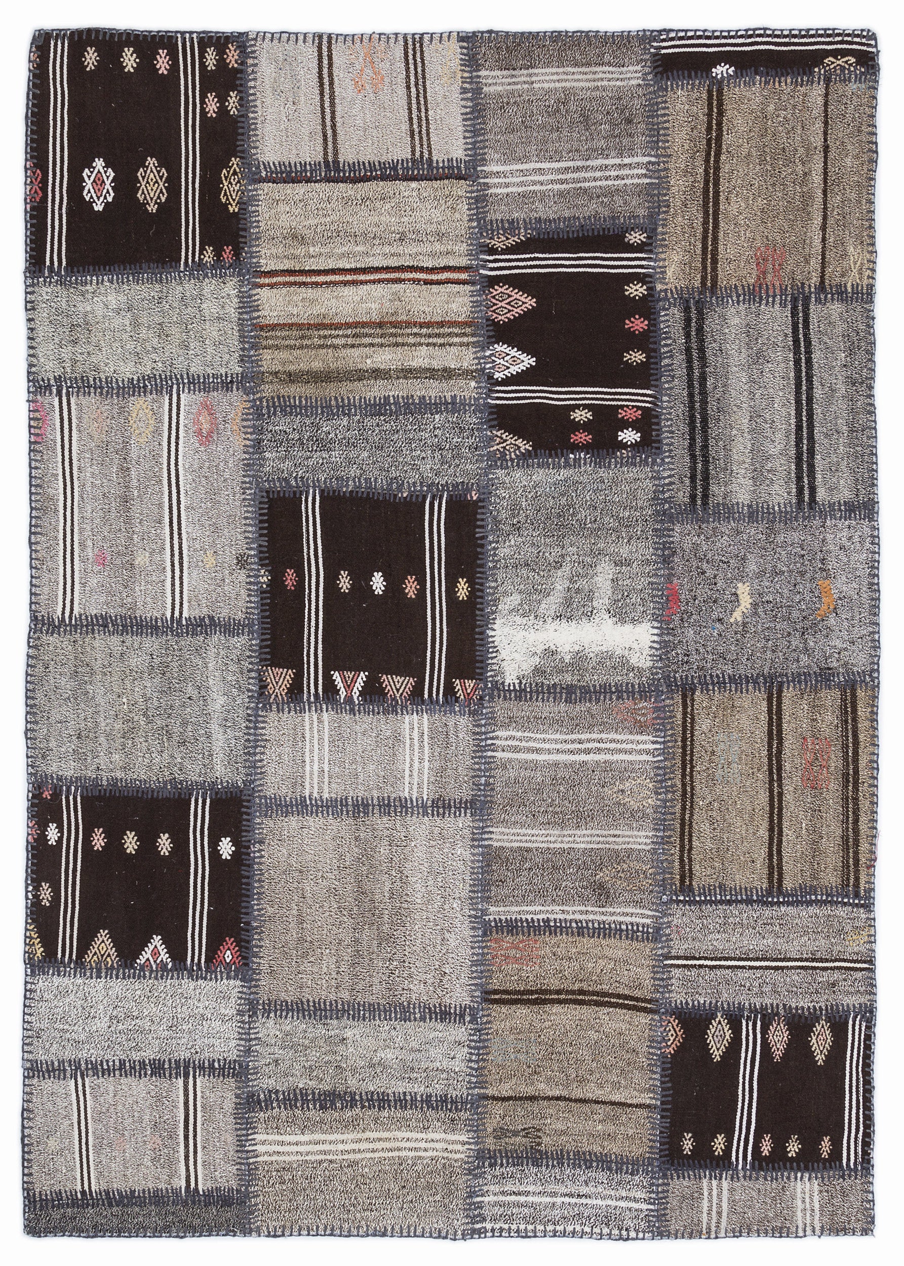 Striped Over Dyed Kilim Patchwork Unique Rug 5'3'' x 7'7'' ft 160 x 230 cm