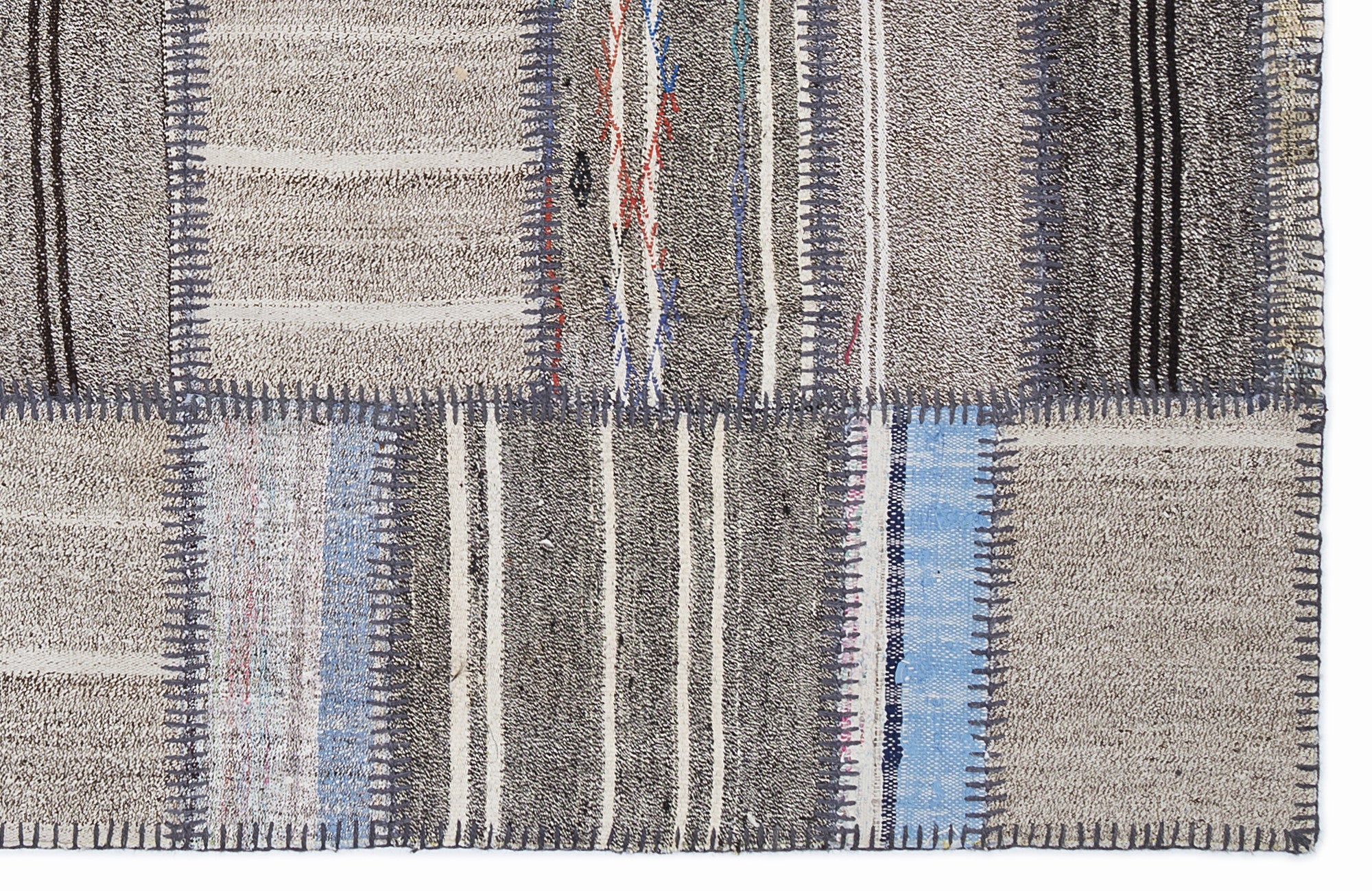 Striped Over Dyed Kilim Patchwork Unique Rug 5'3'' x 7'7'' ft 160 x 230 cm