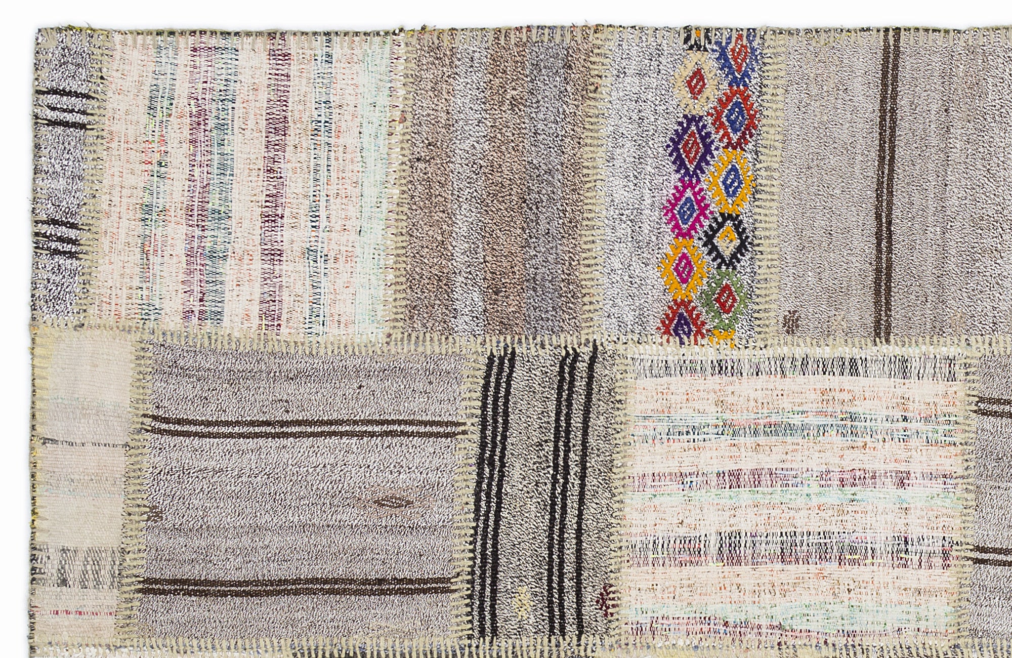 Striped Over Dyed Kilim Patchwork Unique Rug 5'3'' x 7'7'' ft 160 x 230 cm
