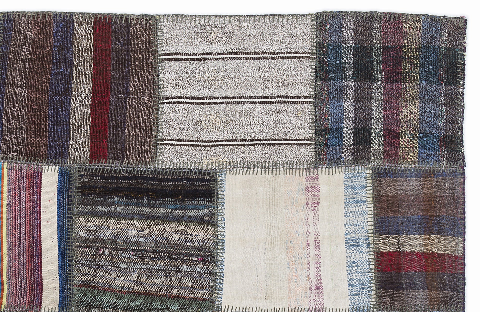 Striped Over Dyed Kilim Patchwork Unique Rug 5'3'' x 7'7'' ft 160 x 230 cm