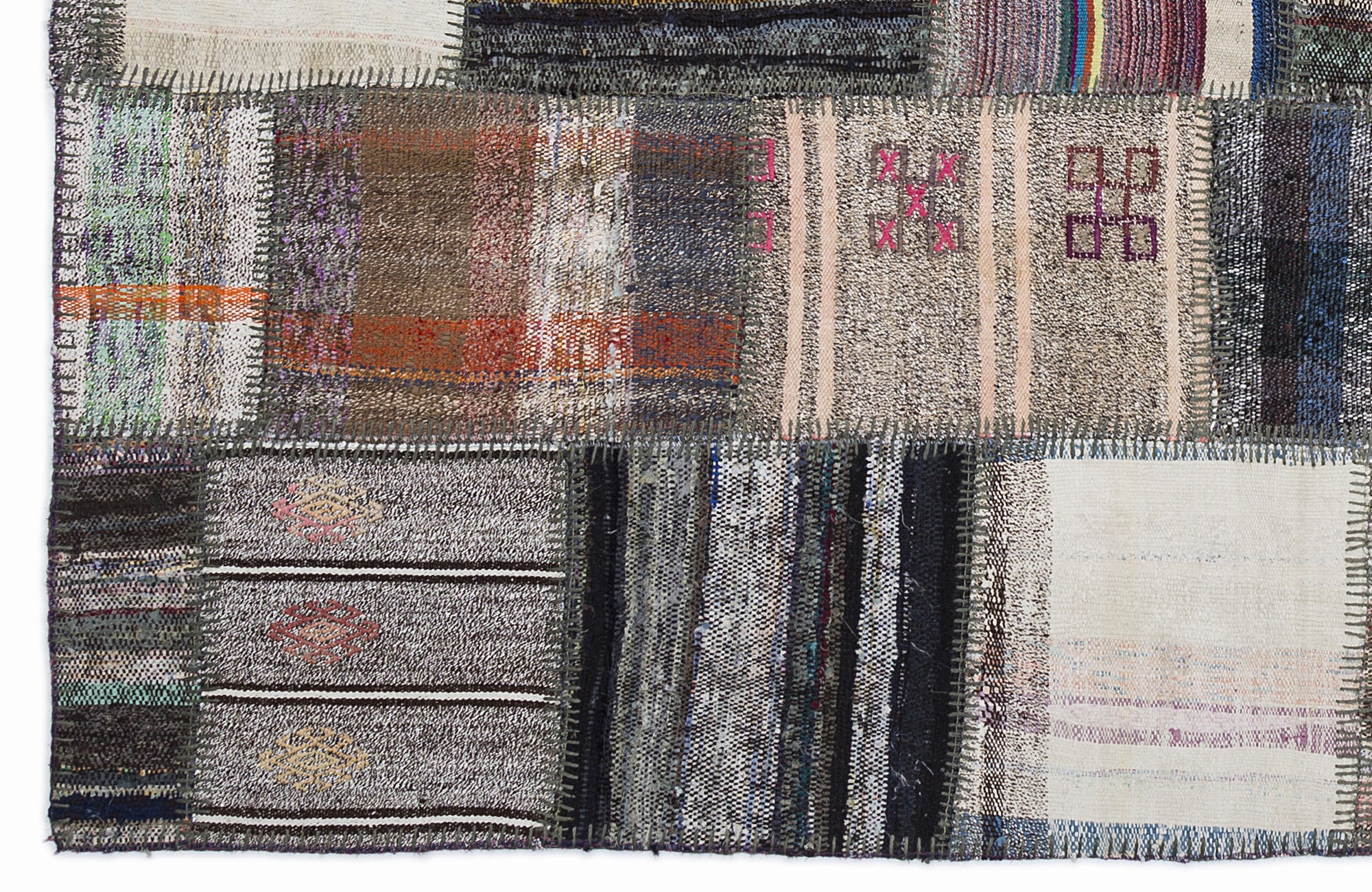 Striped Over Dyed Kilim Patchwork Unique Rug 5'3'' x 7'7'' ft 160 x 230 cm