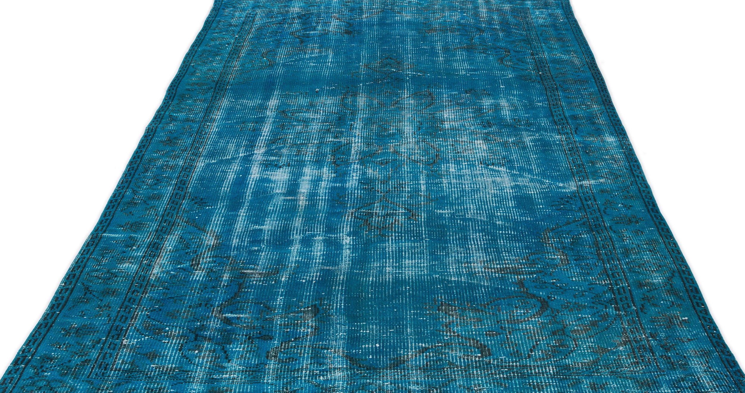 Turquoise  Over Dyed Vintage Rug 5'4'' x 8'10'' ft 163 x 269 cm