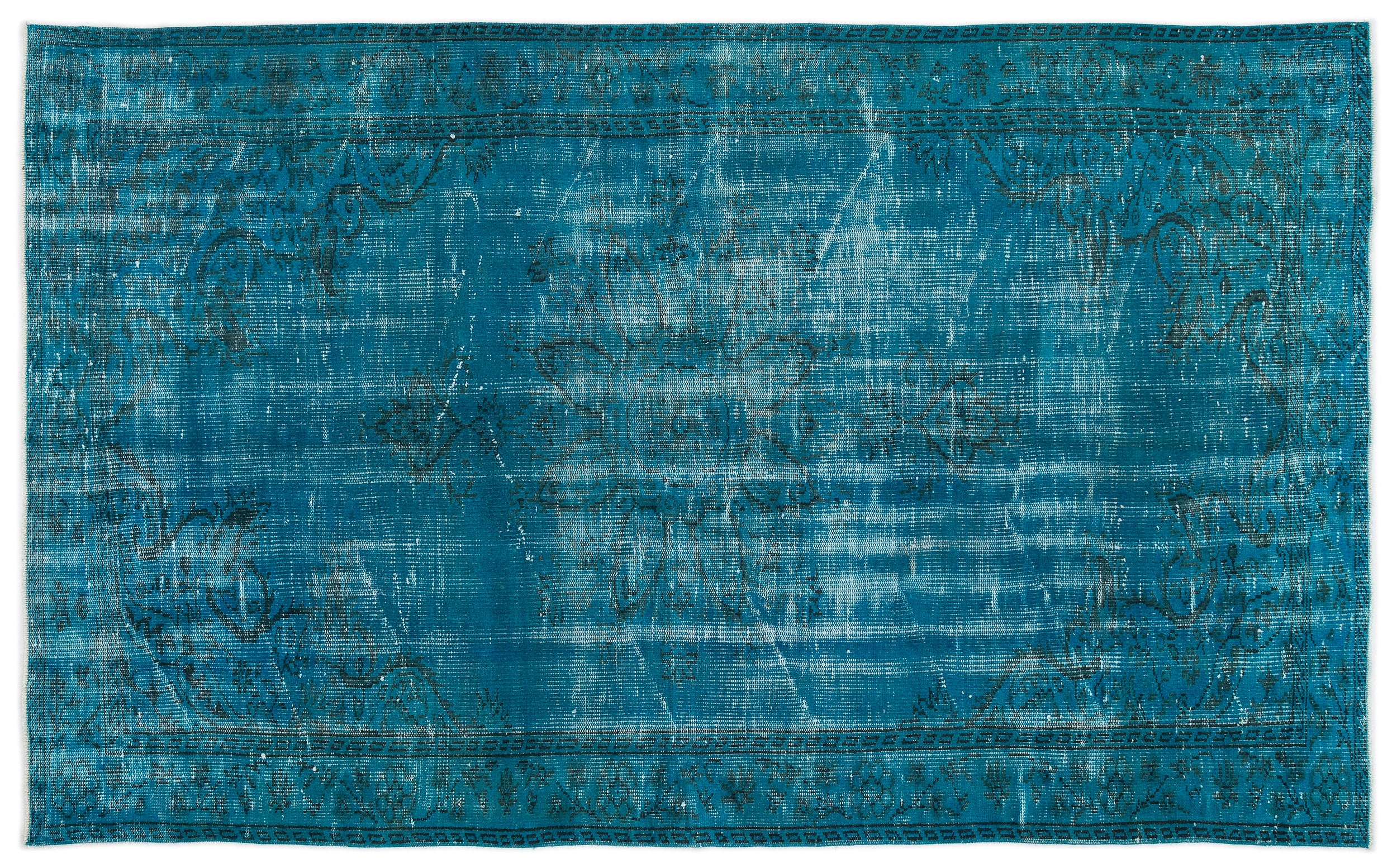 Turquoise  Over Dyed Vintage Rug 5'4'' x 8'10'' ft 163 x 269 cm