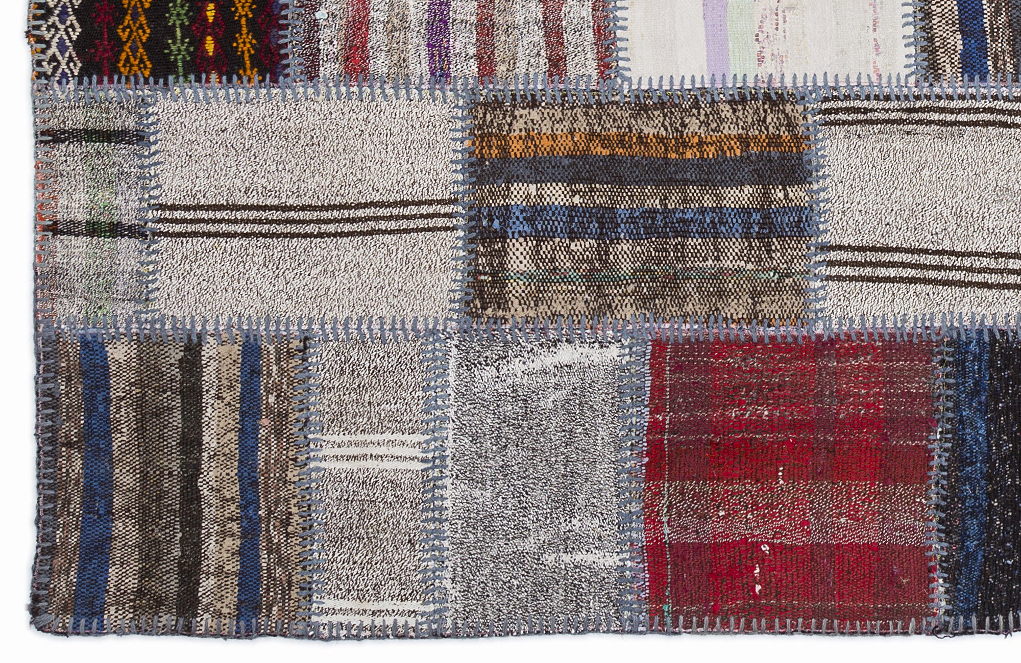 Striped Over Dyed Kilim Patchwork Unique Rug 5'3'' x 7'7'' ft 160 x 230 cm