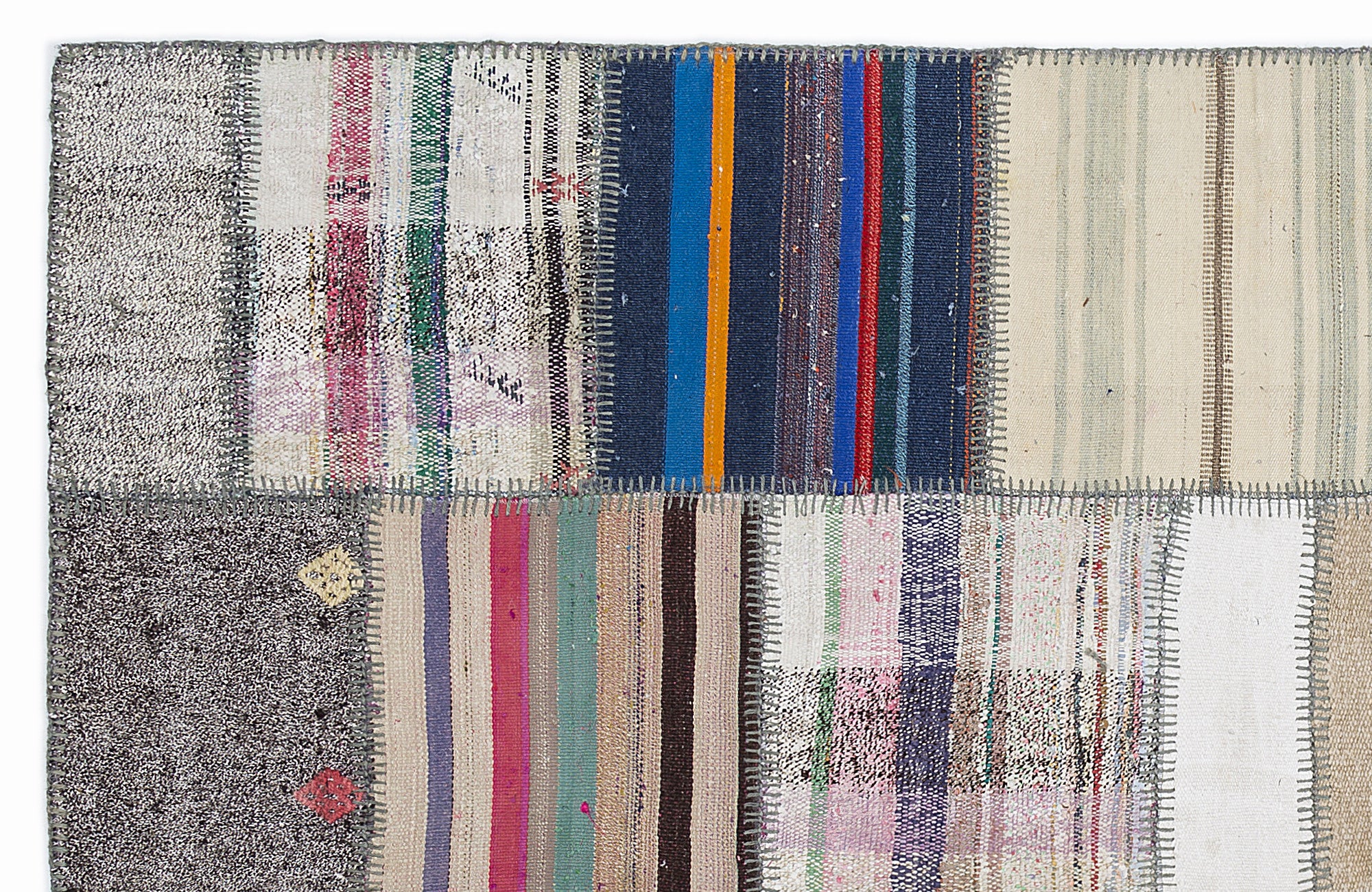 Striped Over Dyed Kilim Patchwork Unique Rug 5'3'' x 7'7'' ft 160 x 230 cm