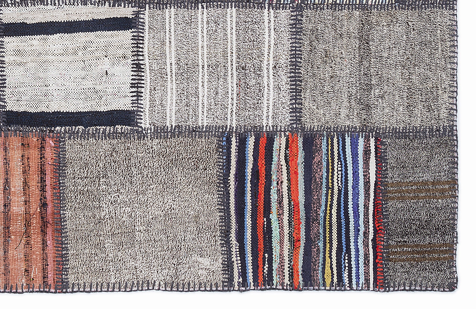 Striped Over Dyed Kilim Patchwork Unique Rug 5'3'' x 7'7'' ft 160 x 230 cm