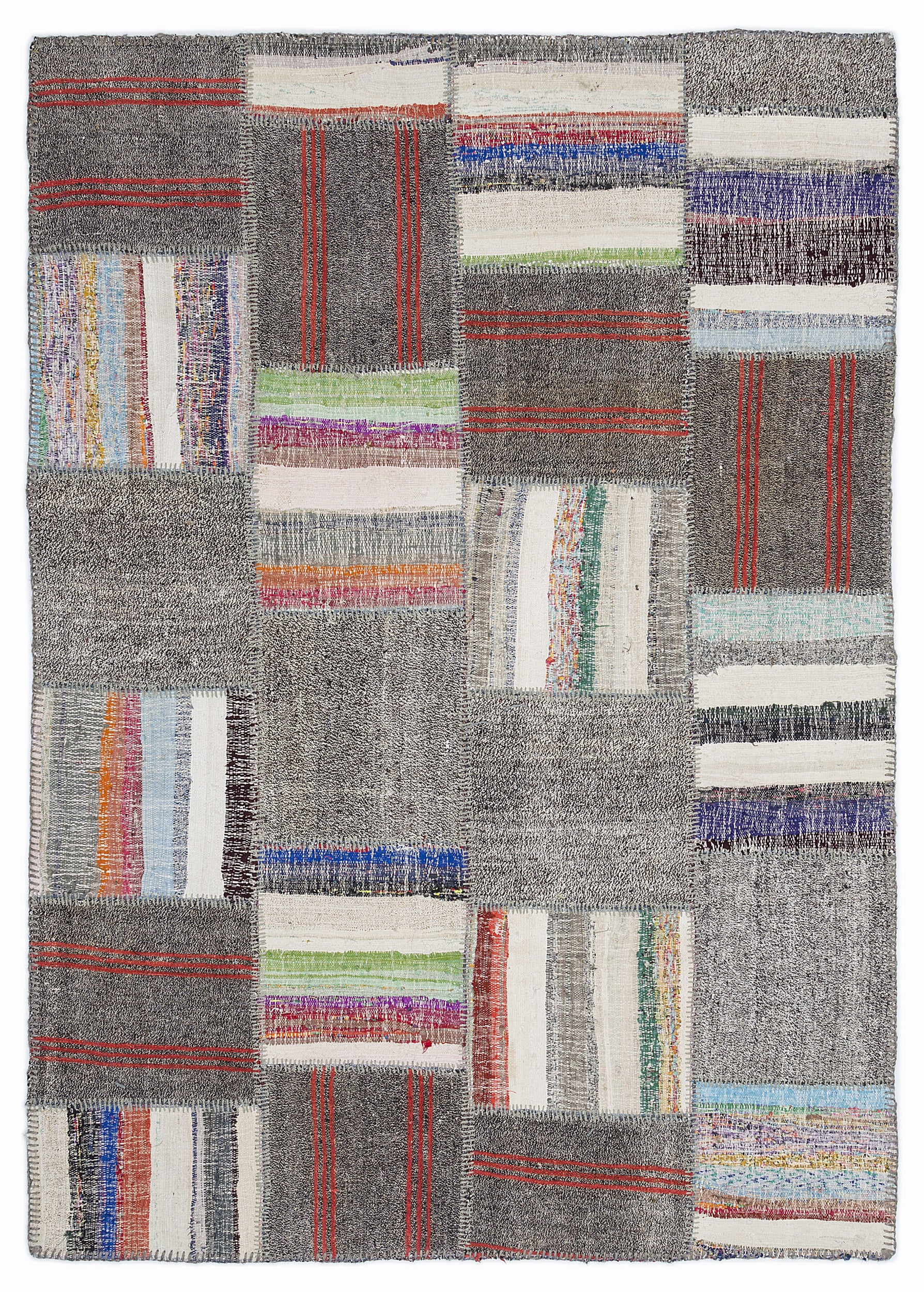 Striped Over Dyed Kilim Patchwork Unique Rug 5'3'' x 7'7'' ft 160 x 230 cm