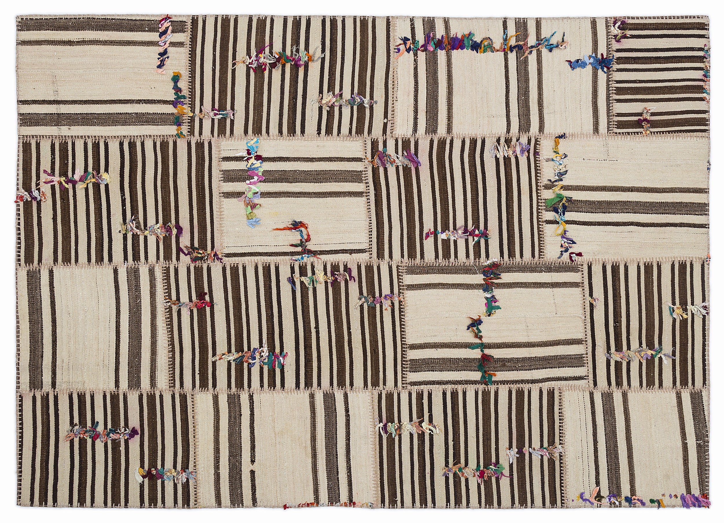 Striped Over Dyed Kilim Patchwork Unique Rug 5'3'' x 7'7'' ft 160 x 230 cm