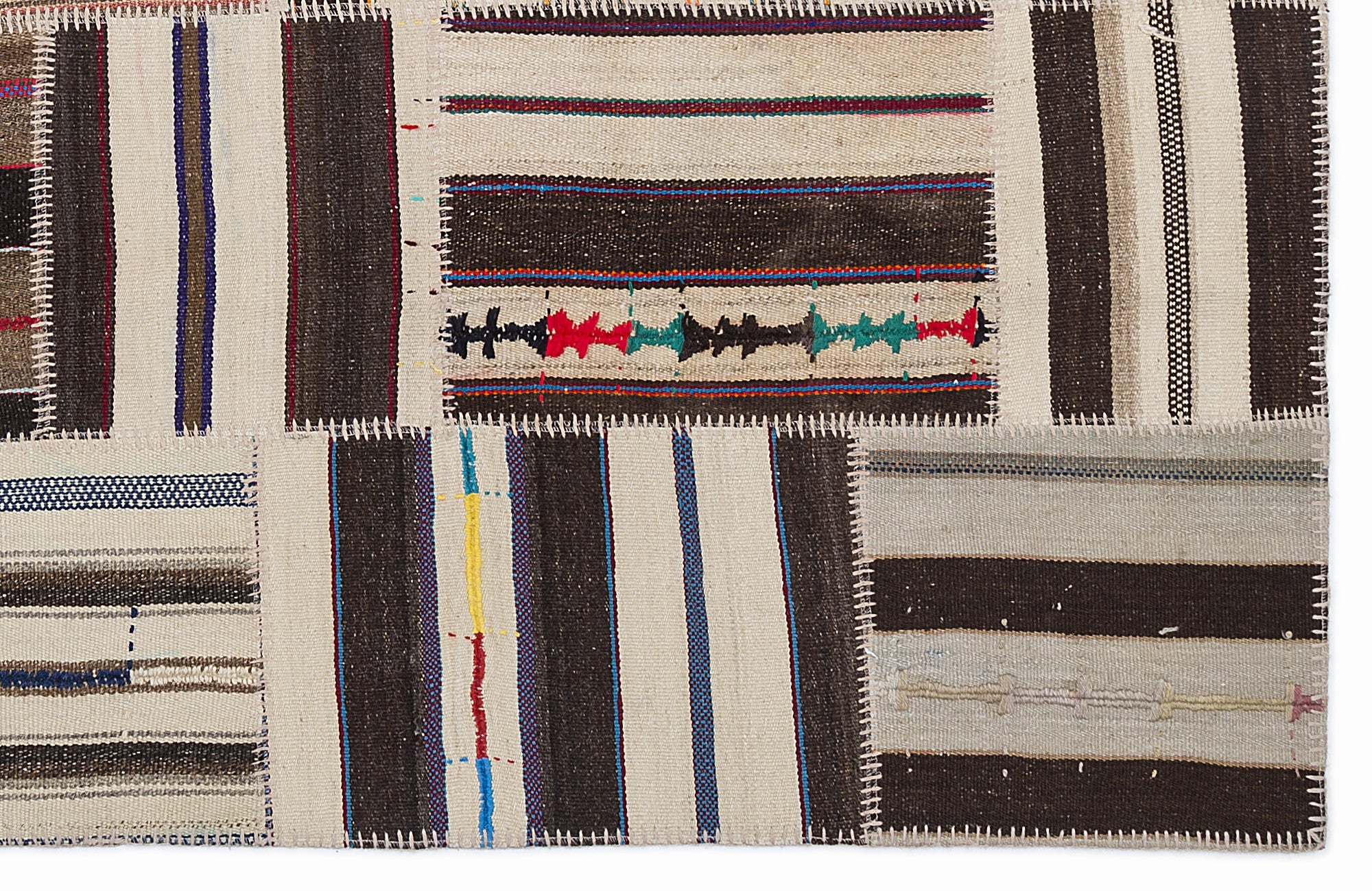 Striped Over Dyed Kilim Patchwork Unique Rug 5'3'' x 7'7'' ft 160 x 230 cm