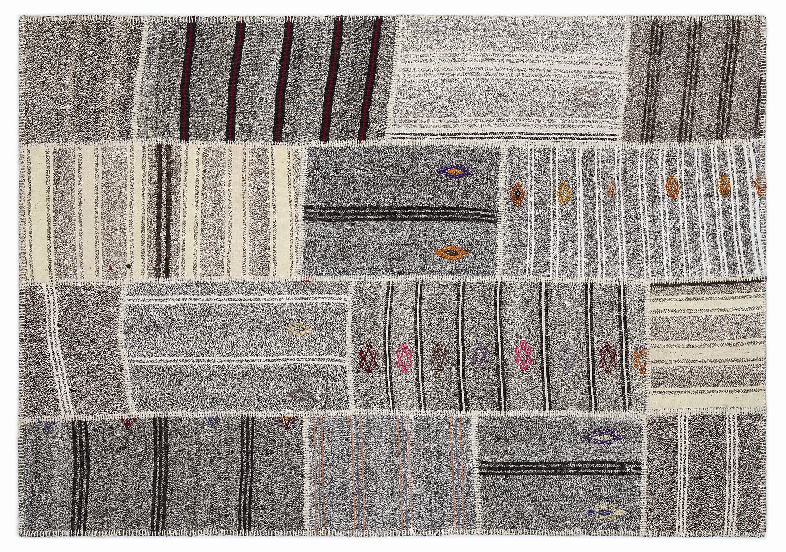 Striped Over Dyed Kilim Patchwork Unique Rug 5'3'' x 7'7'' ft 160 x 230 cm