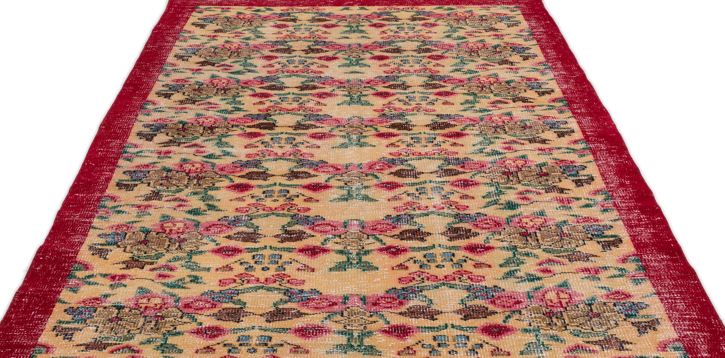 Retro Design Natural Red Floral Vintage Rug 5'5'' x 9'0'' ft 164 x 275 cm