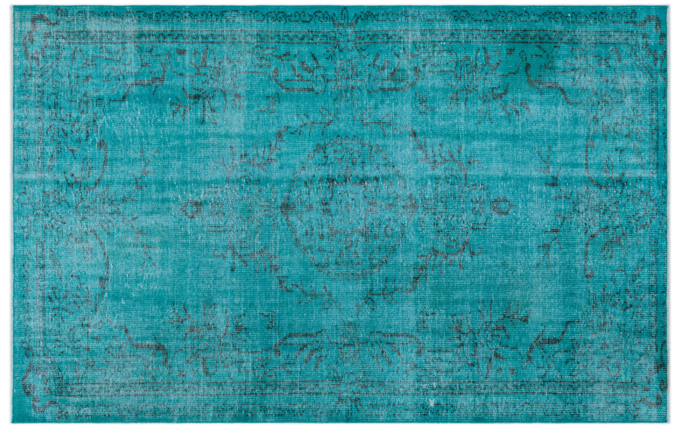 Traditional Design Turquoise Over Dyed Vintage Rug 5'5'' x 8'7'' ft 164 x 261 cm