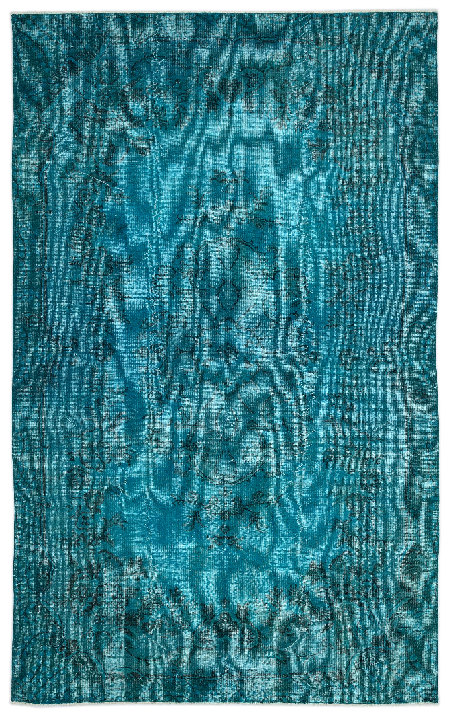 Turquoise  Over Dyed Vintage Rug 6'5'' x 10'6'' ft 195 x 319 cm