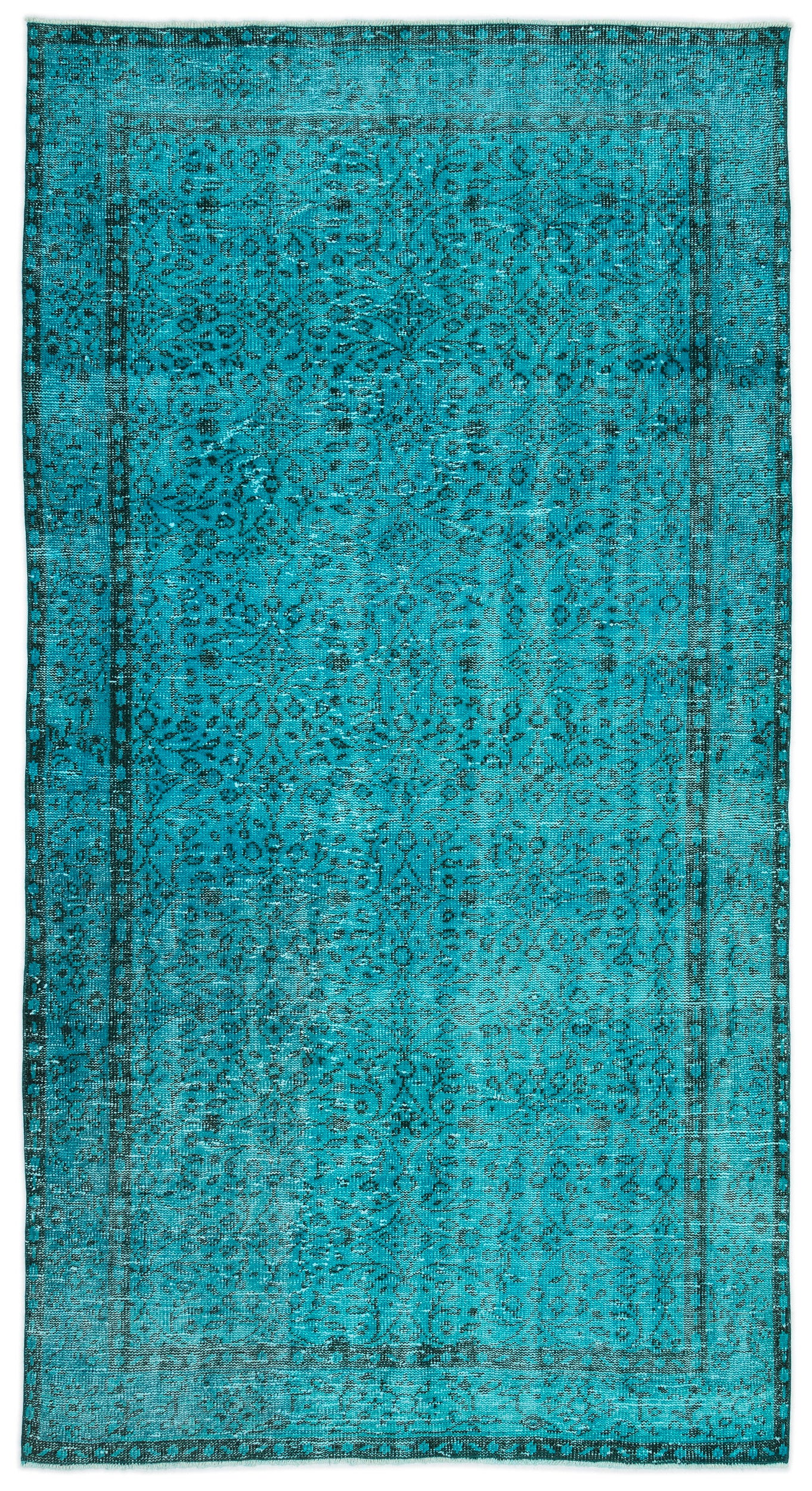 Turquoise  Over Dyed Vintage Rug 4'11'' x 9'2'' ft 150 x 280 cm