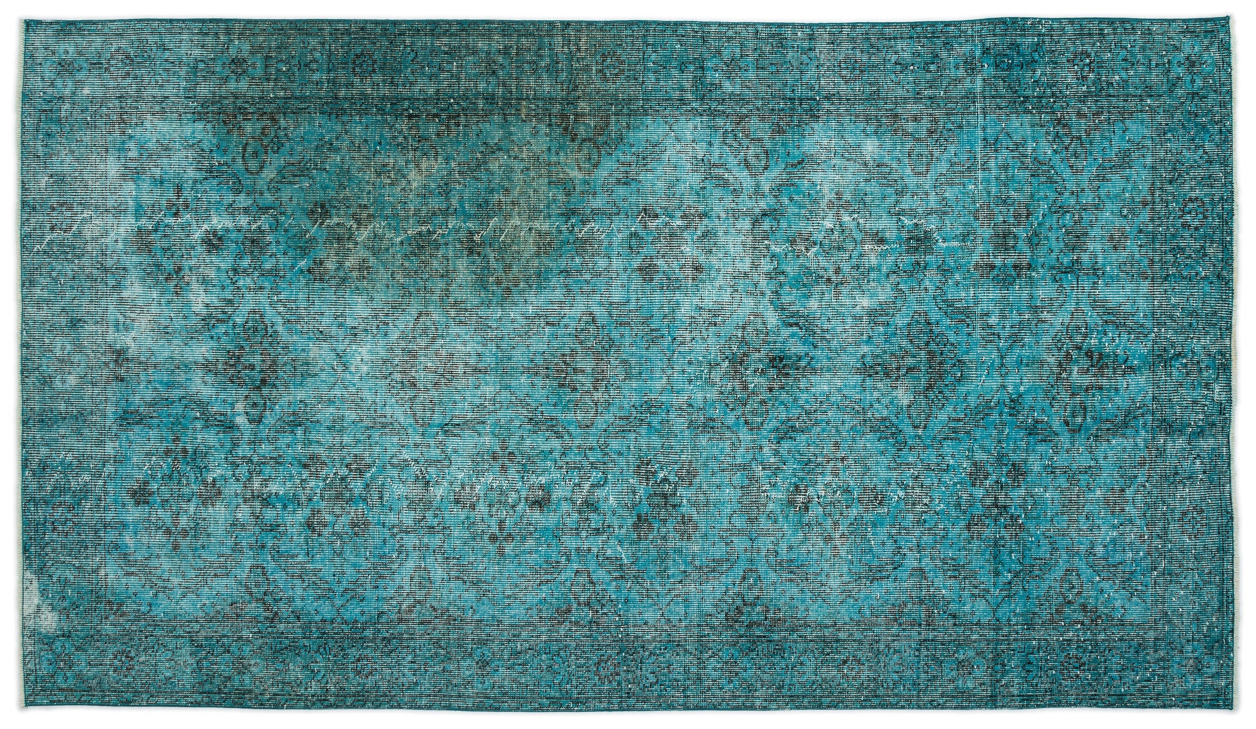 Turquoise  Over Dyed Vintage Rug 4'10'' x 8'8'' ft 148 x 265 cm