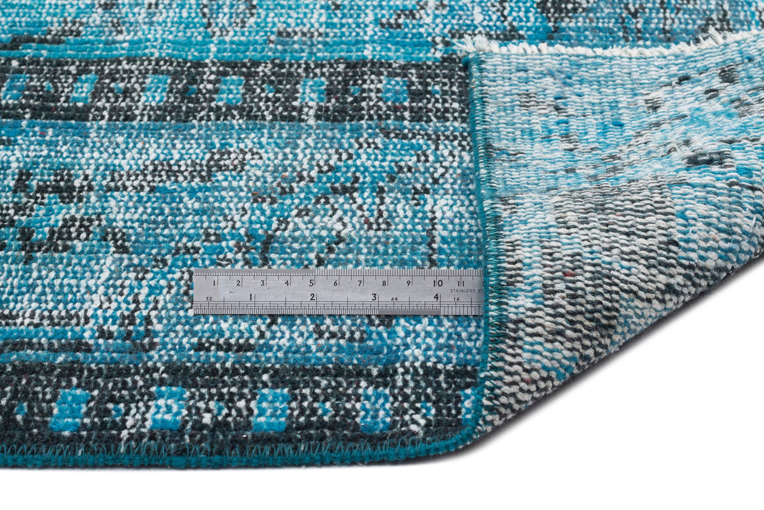 Turquoise  Over Dyed Vintage Rug 4'12'' x 8'6'' ft 152 x 260 cm