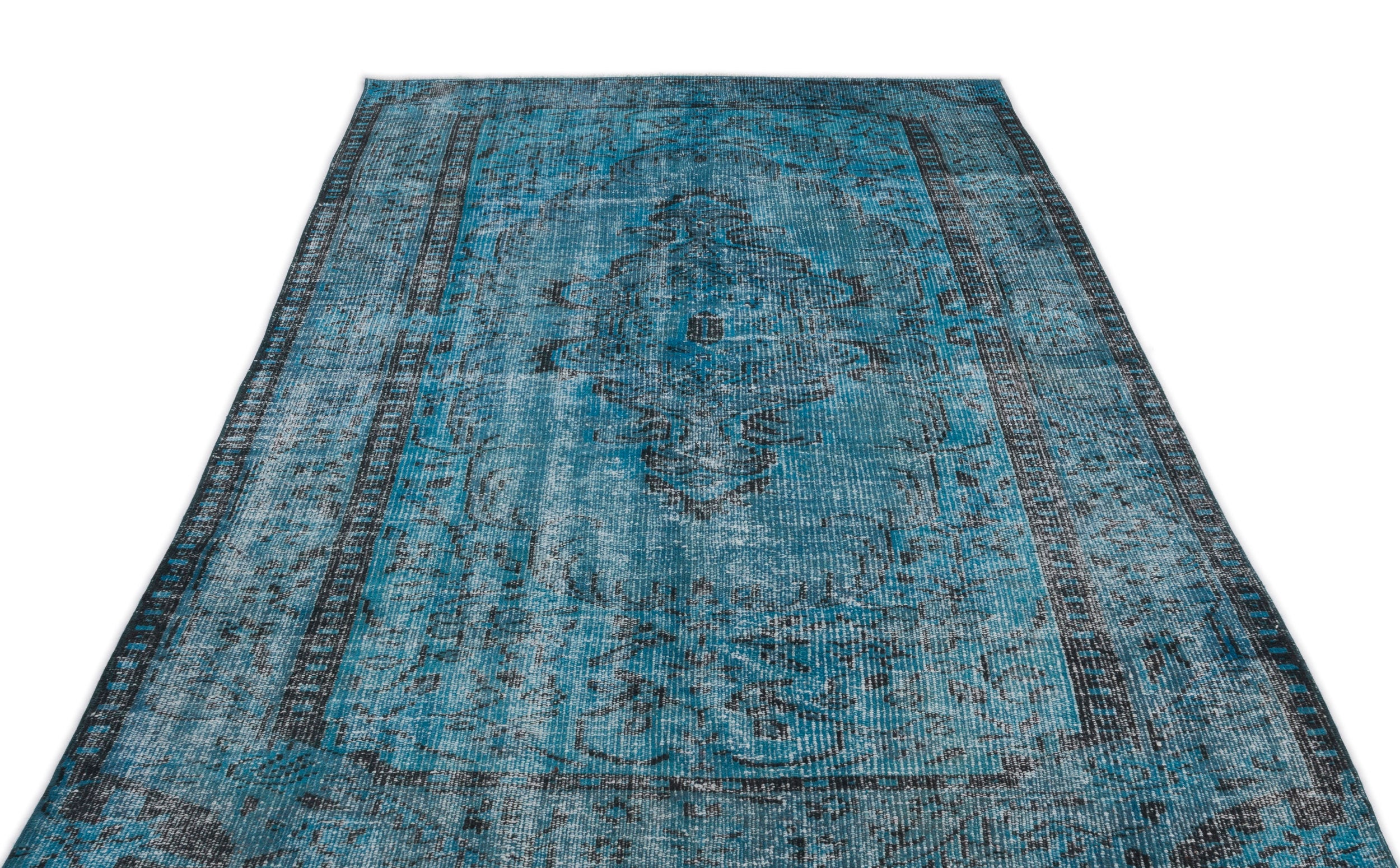 Turquoise  Over Dyed Vintage Rug 4'12'' x 8'6'' ft 152 x 260 cm