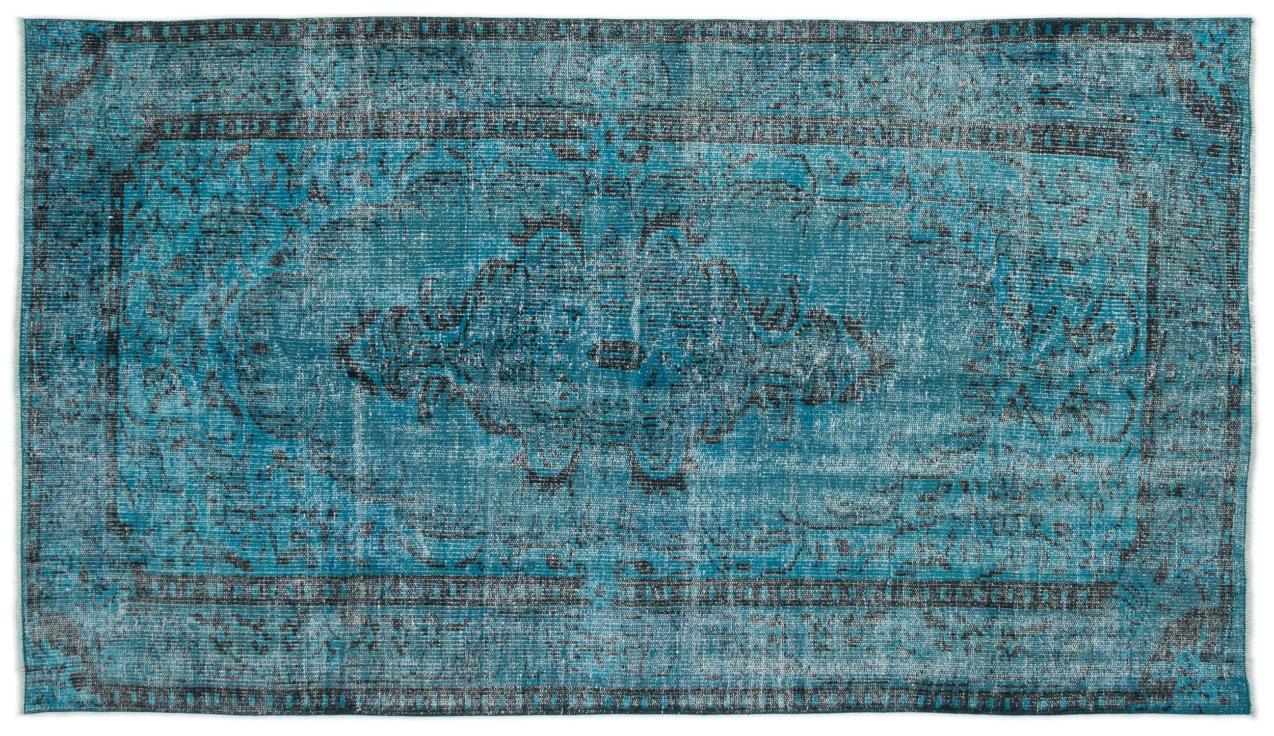 Turquoise  Over Dyed Vintage Rug 4'12'' x 8'6'' ft 152 x 260 cm