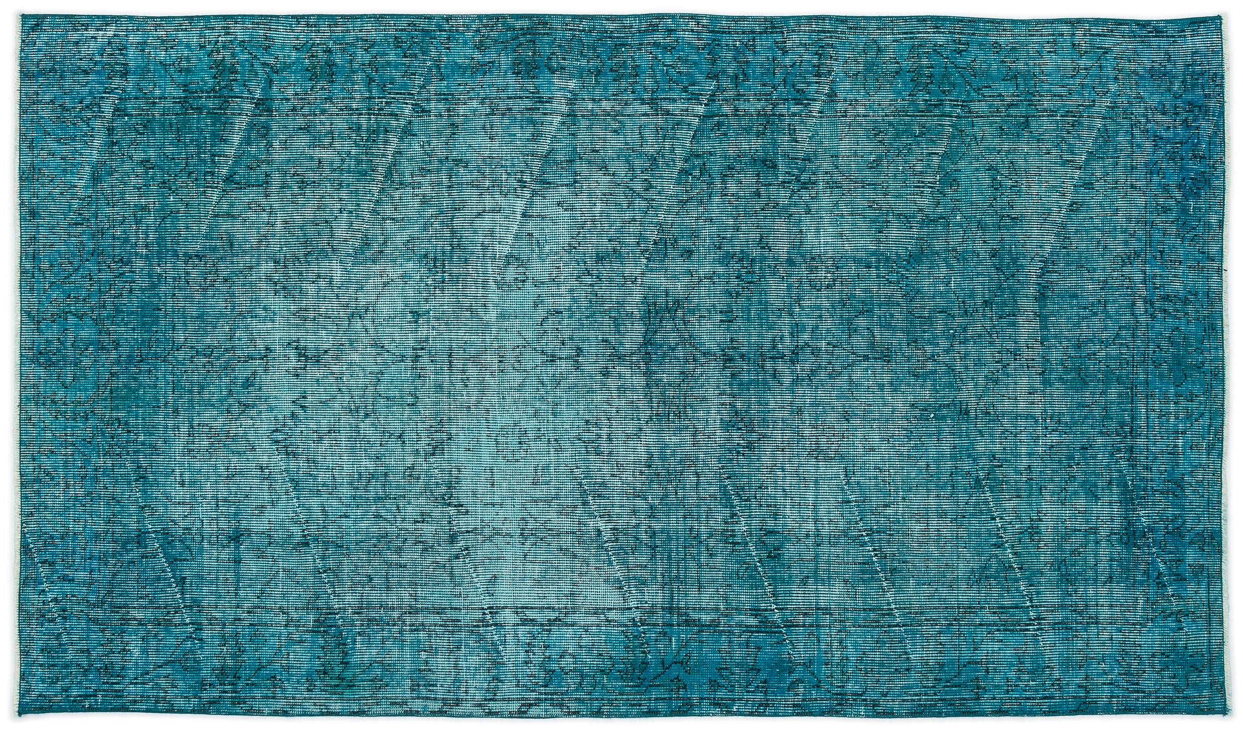 Turquoise  Over Dyed Vintage Rug 3'10'' x 6'10'' ft 118 x 208 cm