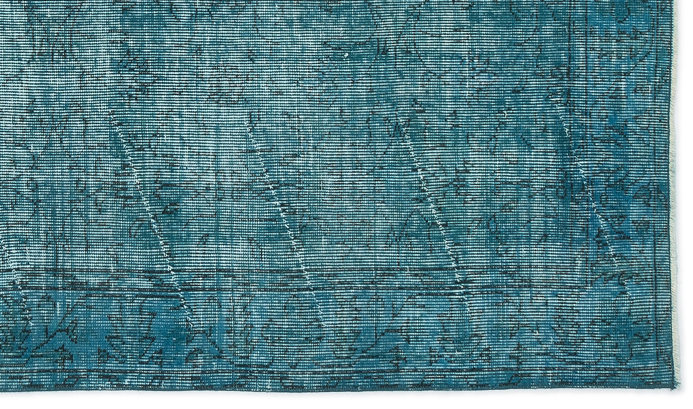 Turquoise  Over Dyed Vintage Rug 3'10'' x 6'10'' ft 118 x 208 cm