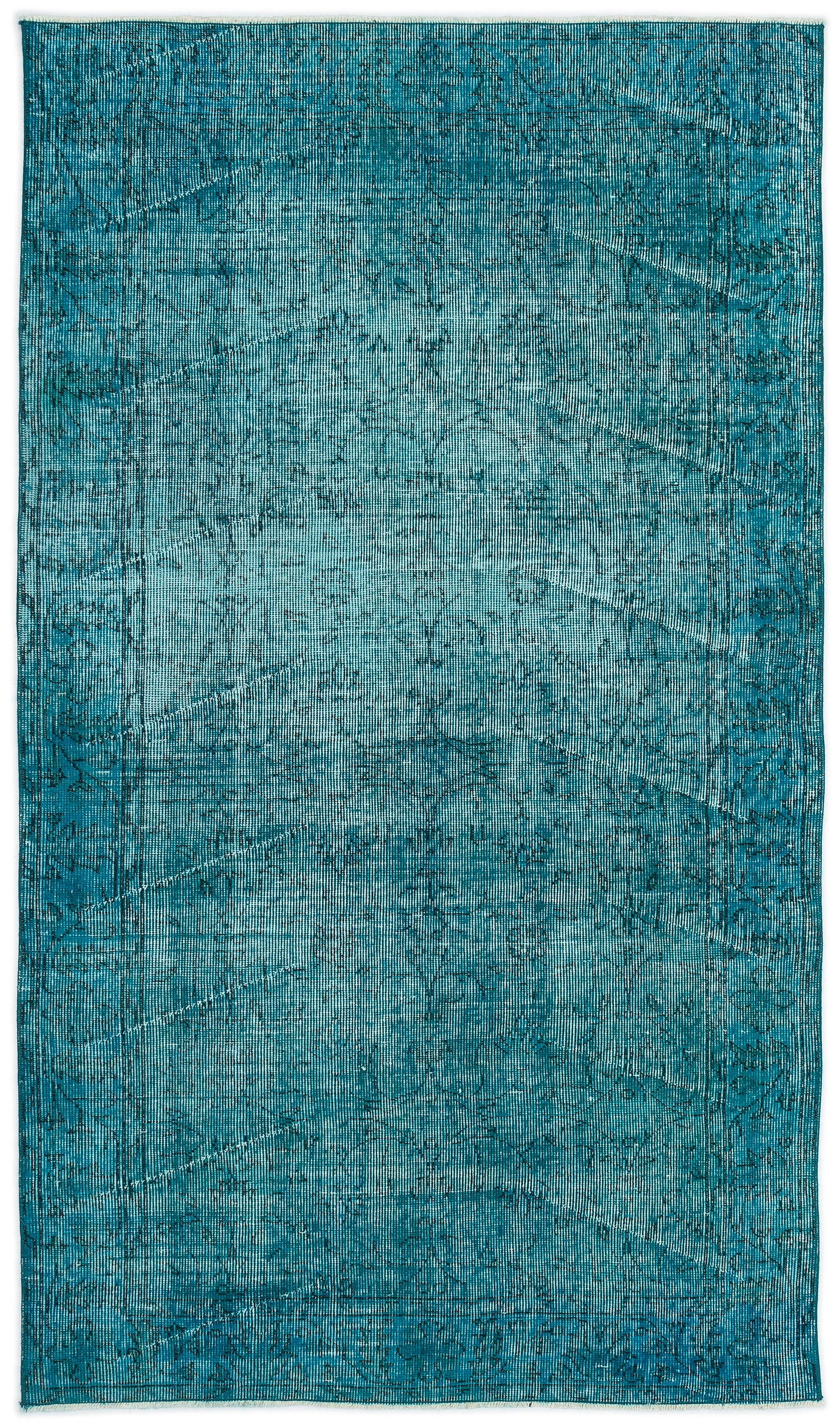 Turquoise  Over Dyed Vintage Rug 3'10'' x 6'10'' ft 118 x 208 cm