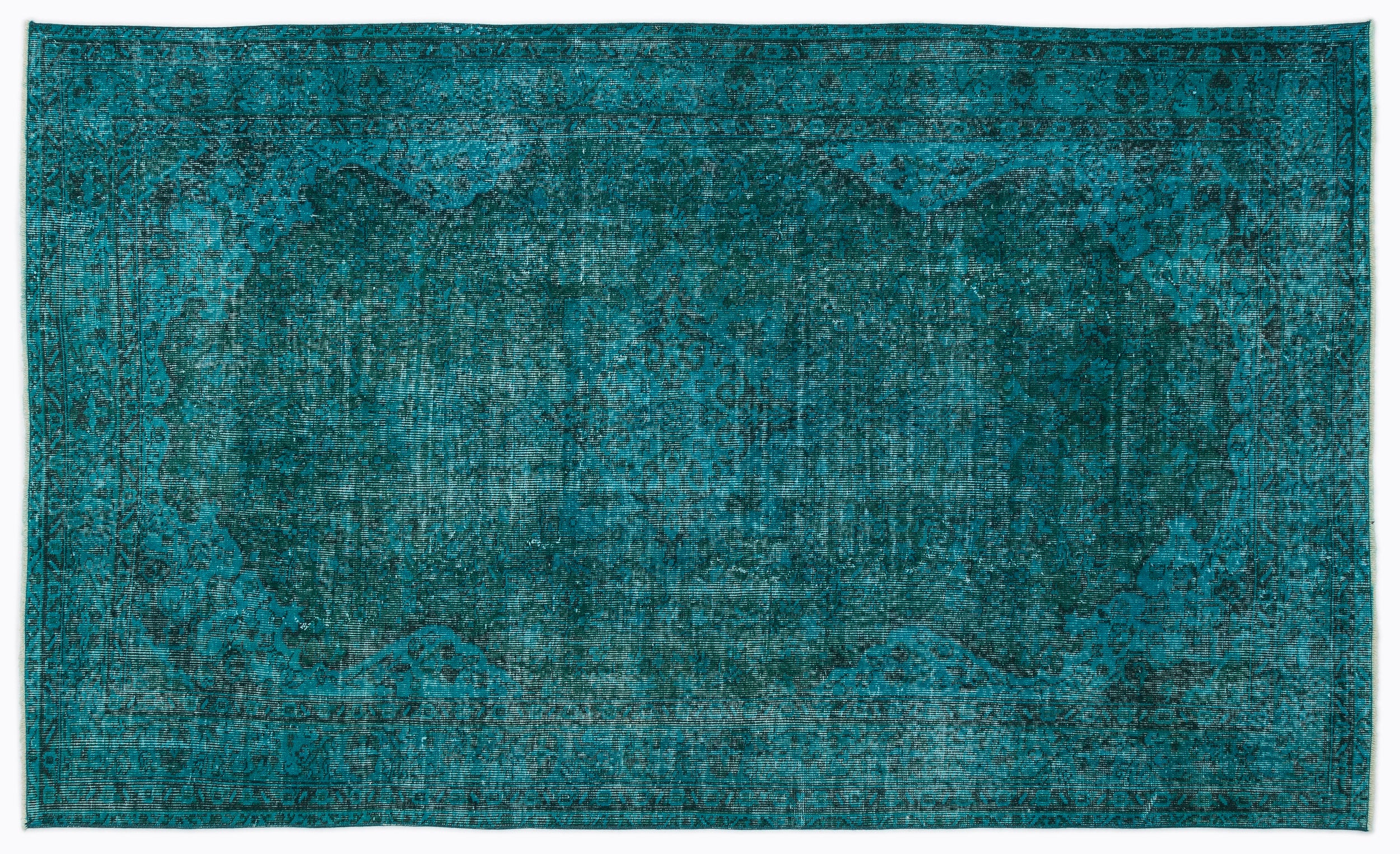Turquoise  Over Dyed Vintage Rug 5'4'' x 8'11'' ft 162 x 271 cm