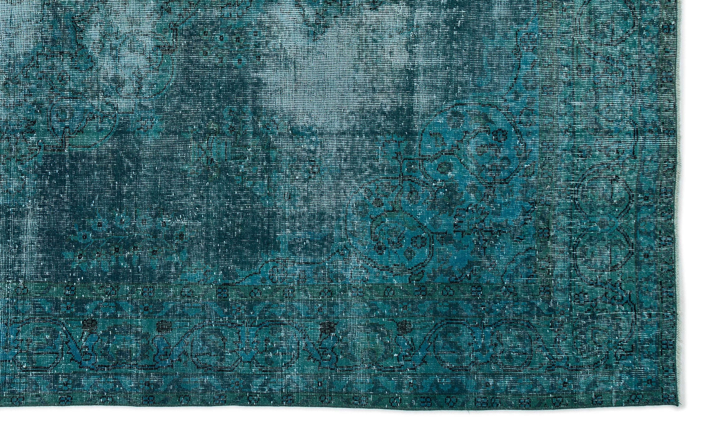 Turquoise  Over Dyed Vintage Rug 6'6'' x 10'11'' ft 197 x 334 cm