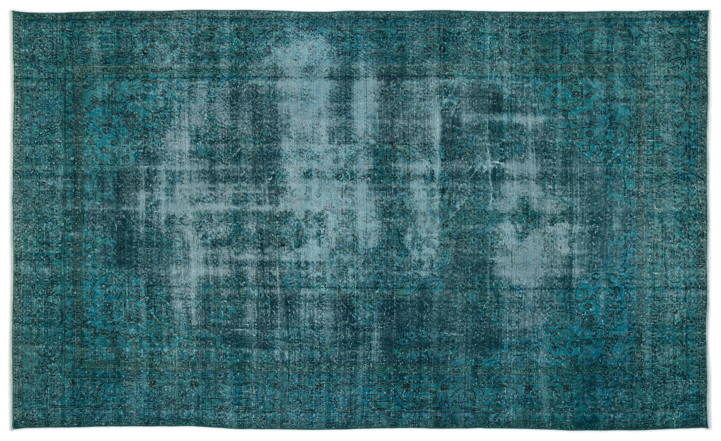 Turquoise  Over Dyed Vintage Rug 6'6'' x 10'11'' ft 197 x 334 cm