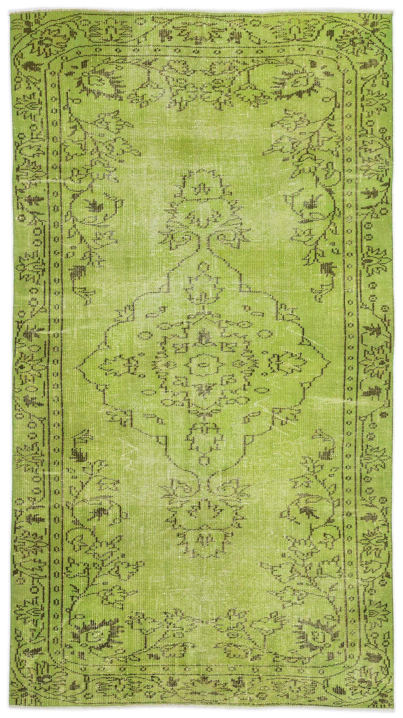 Green Over Dyed Vintage Rug 4'10'' x 8'11'' ft 148 x 271 cm