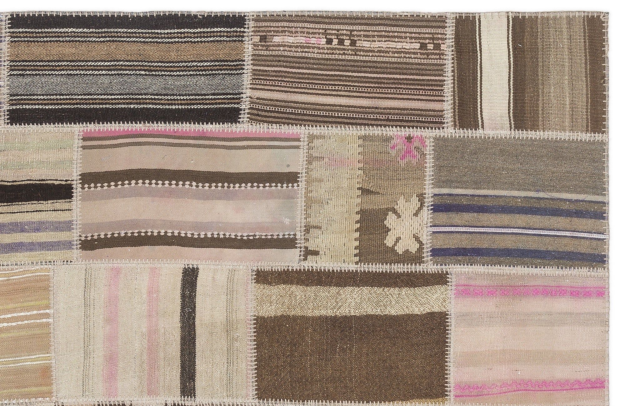 Striped Over Dyed Kilim Patchwork Unique Rug 3'11'' x 5'11'' ft 120 x 180 cm