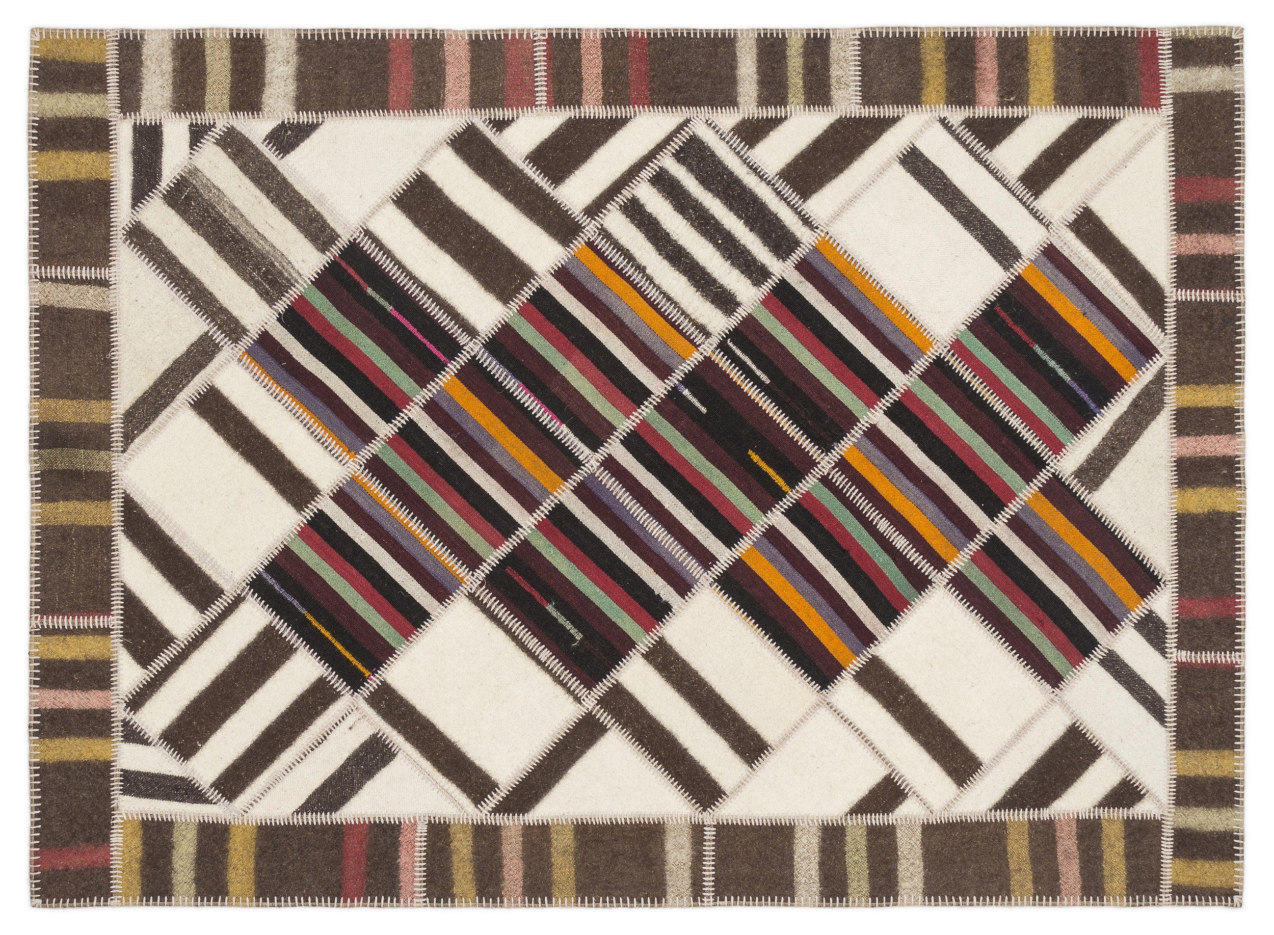 Striped Over Dyed Kilim Patchwork Unique Rug 5'6'' x 7'8'' ft 168 x 233 cm