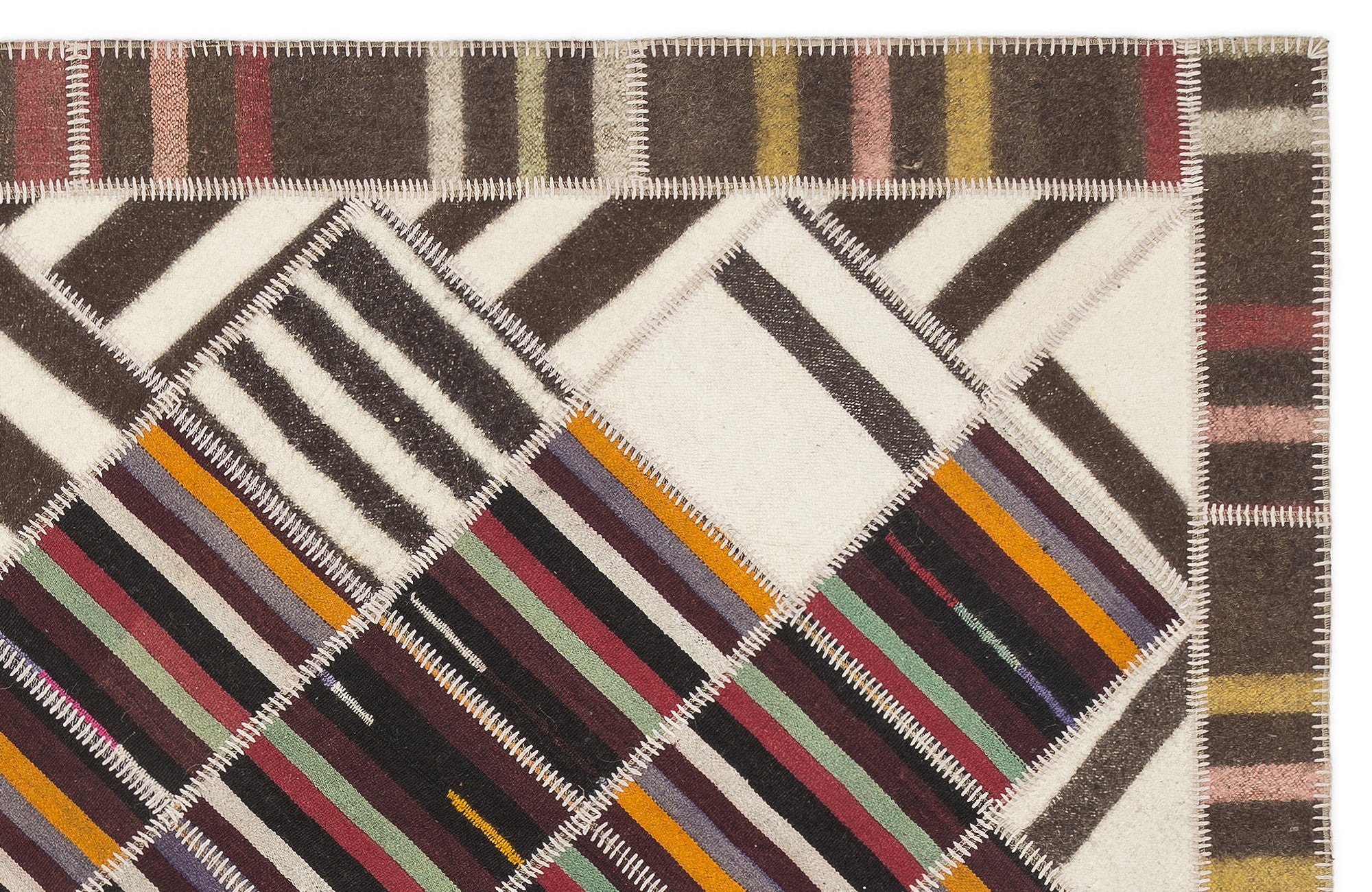 Striped Over Dyed Kilim Patchwork Unique Rug 5'6'' x 7'8'' ft 168 x 233 cm