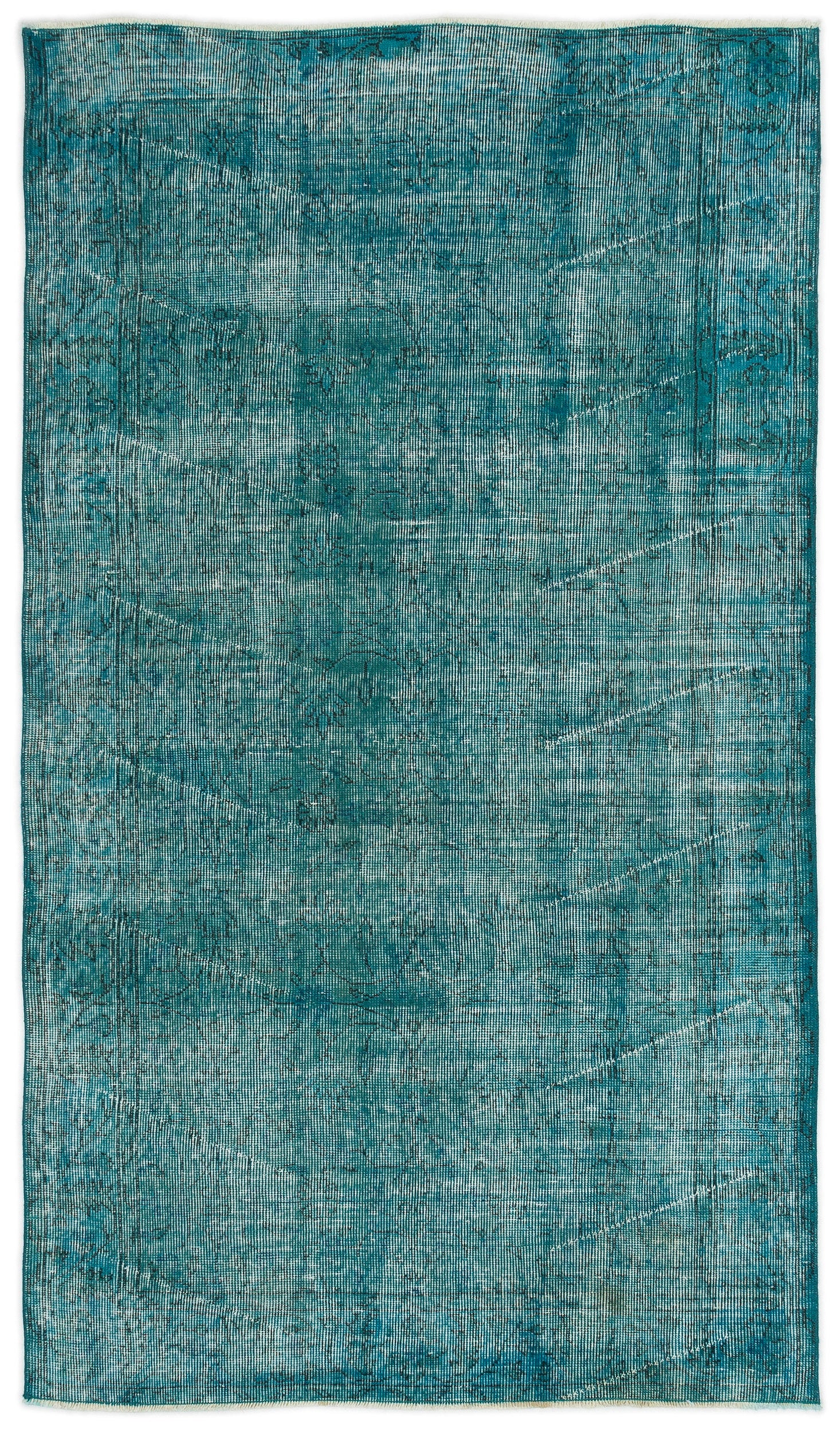 Turquoise  Over Dyed Vintage Rug 3'10'' x 6'9'' ft 118 x 207 cm