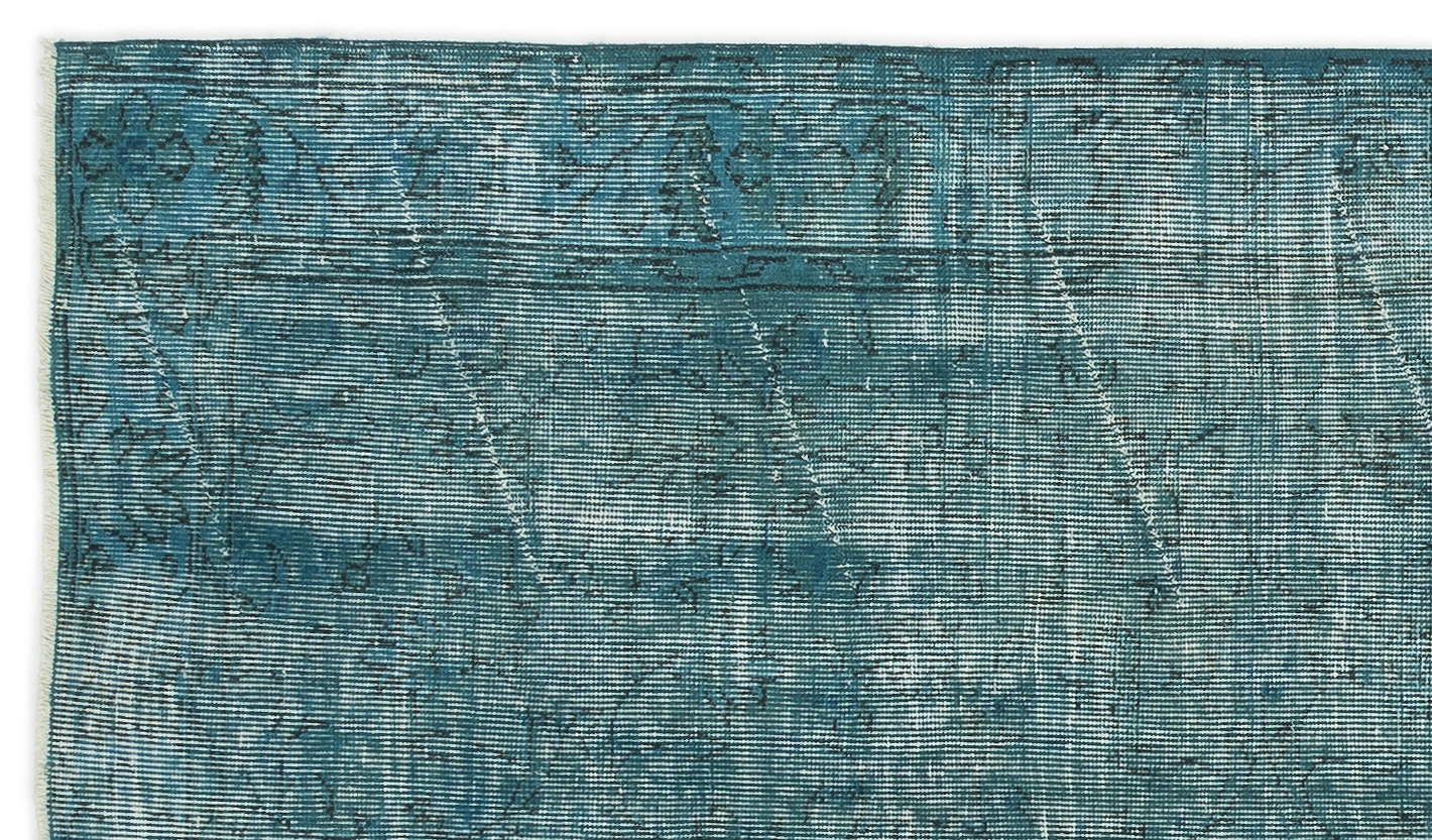 Turquoise  Over Dyed Vintage Rug 3'10'' x 6'9'' ft 118 x 207 cm