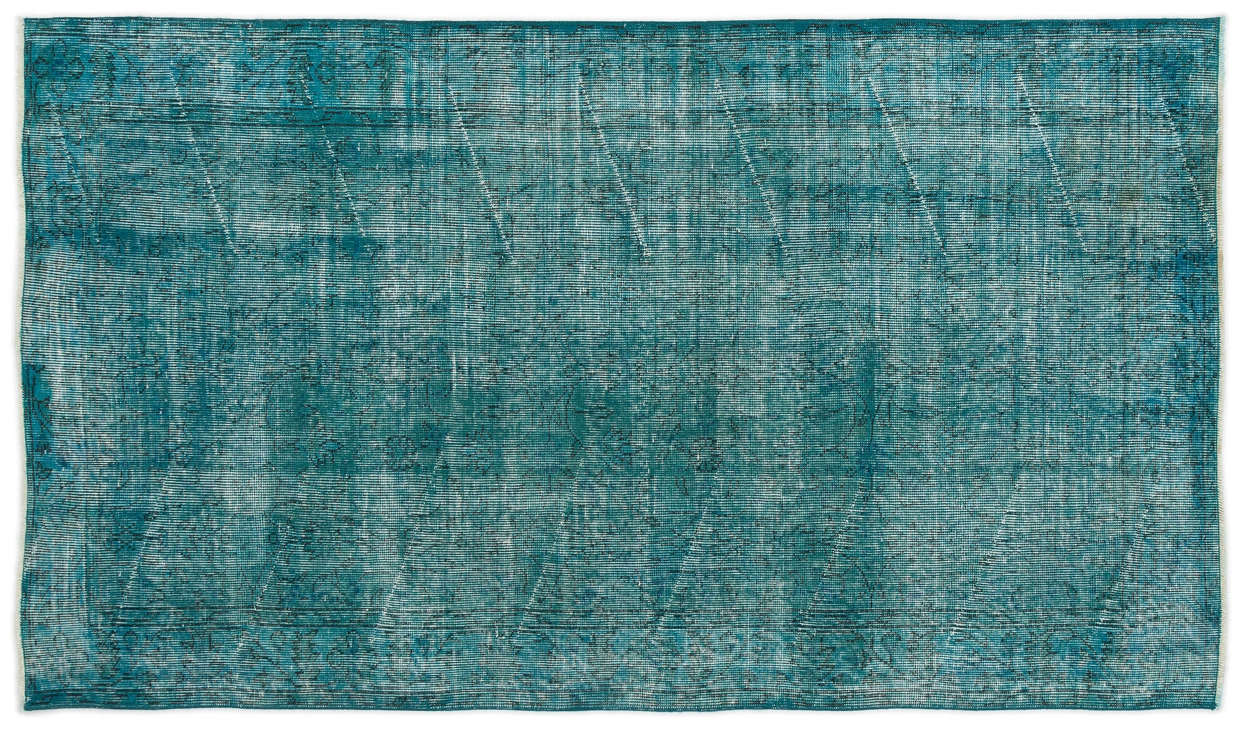 Turquoise  Over Dyed Vintage Rug 3'10'' x 6'9'' ft 118 x 207 cm
