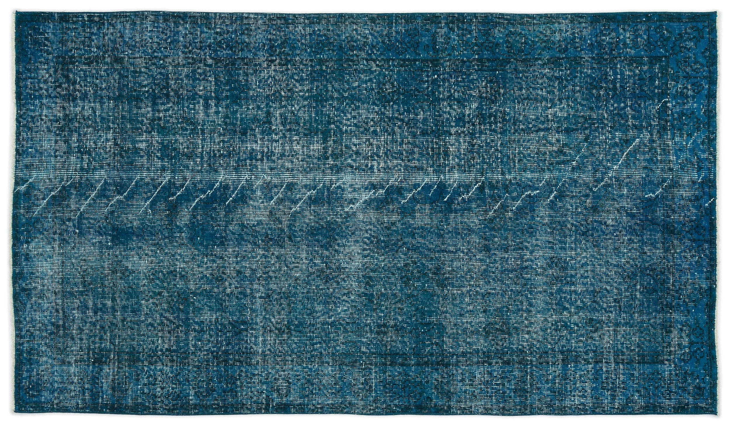 Turquoise  Over Dyed Vintage Rug 4'5'' x 7'6'' ft 135 x 229 cm