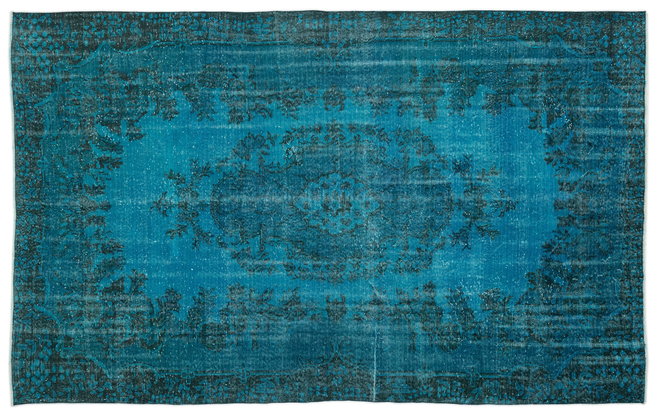 Turquoise  Over Dyed Vintage Rug 6'6'' x 10'9'' ft 199 x 328 cm