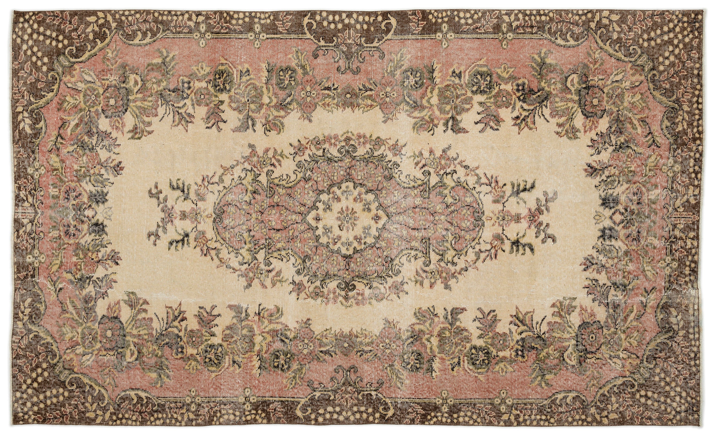 Beige Over Dyed Vintage Rug 5'9'' x 9'7'' ft 175 x 291 cm