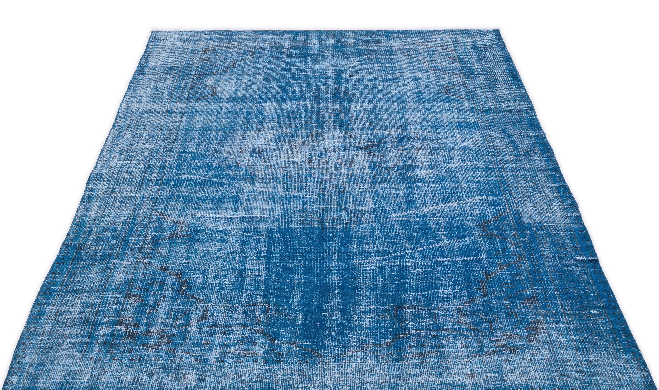 Turquoise  Over Dyed Vintage Rug 4'10'' x 8'0'' ft 148 x 244 cm
