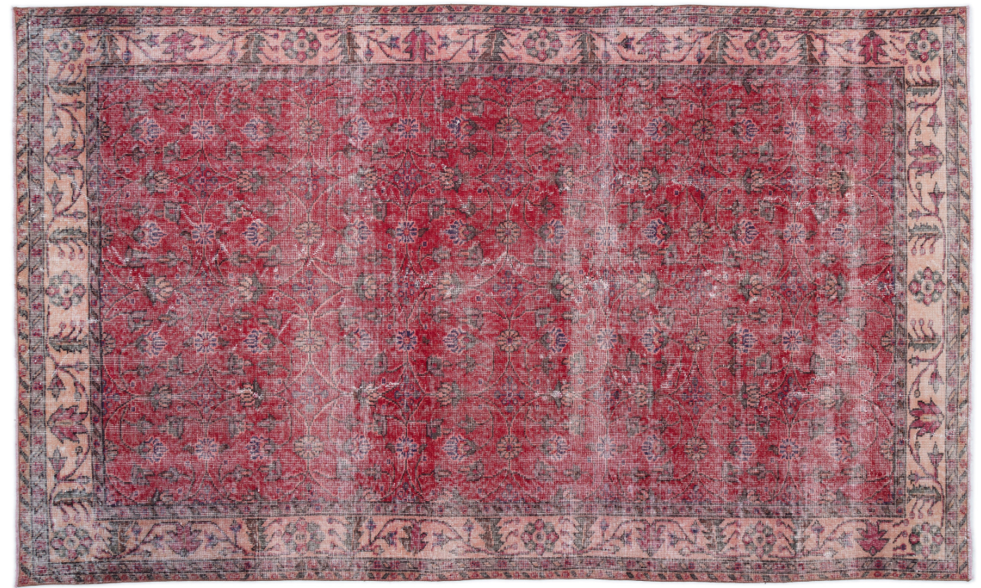 Retro Design Floral Over Dyed Vintage Rug 5'9'' x 9'6'' ft 176 x 290 cm