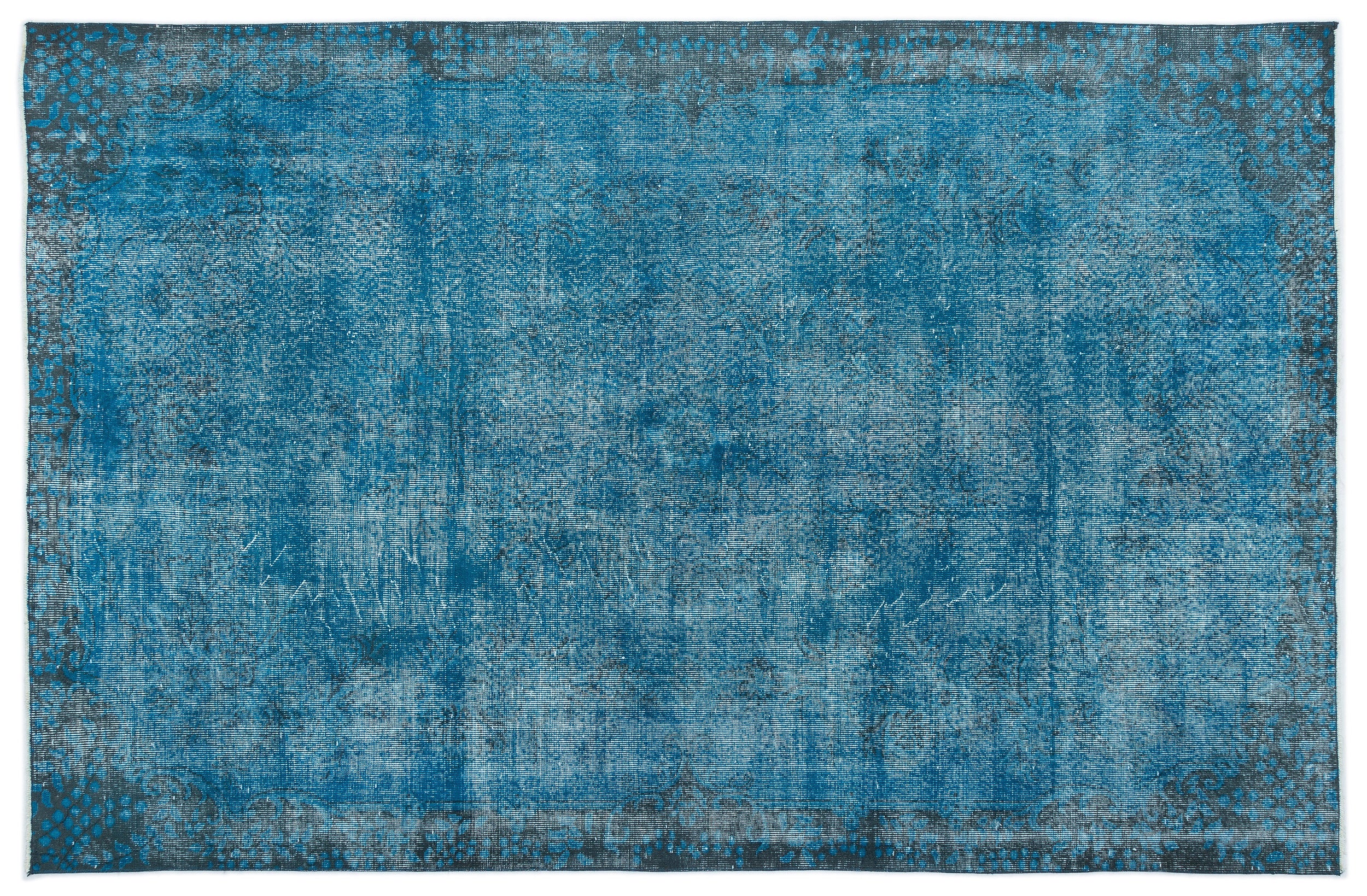 Turquoise  Over Dyed Vintage Rug 6'2'' x 9'7'' ft 188 x 291 cm