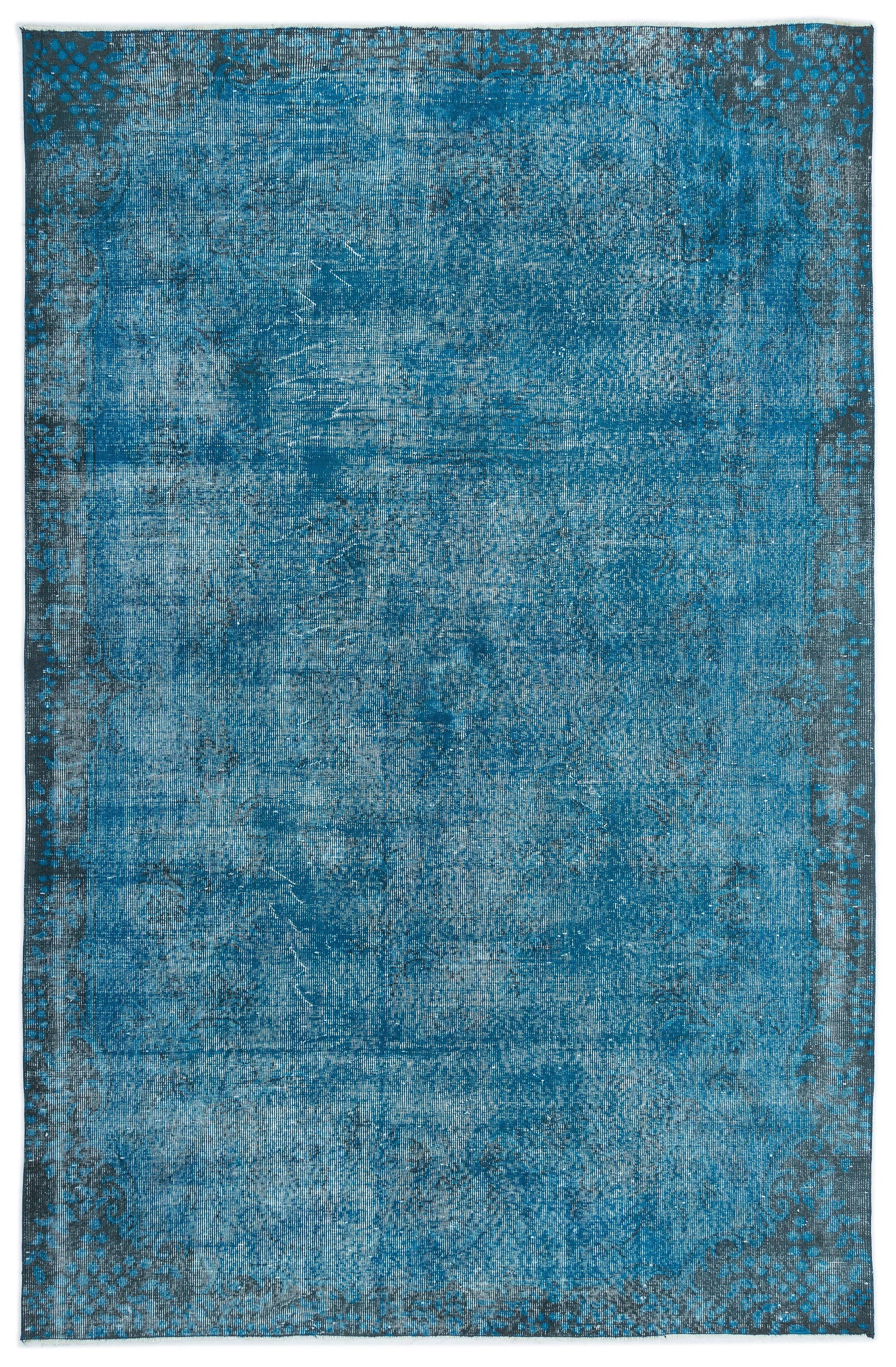 Turquoise  Over Dyed Vintage Rug 6'2'' x 9'7'' ft 188 x 291 cm