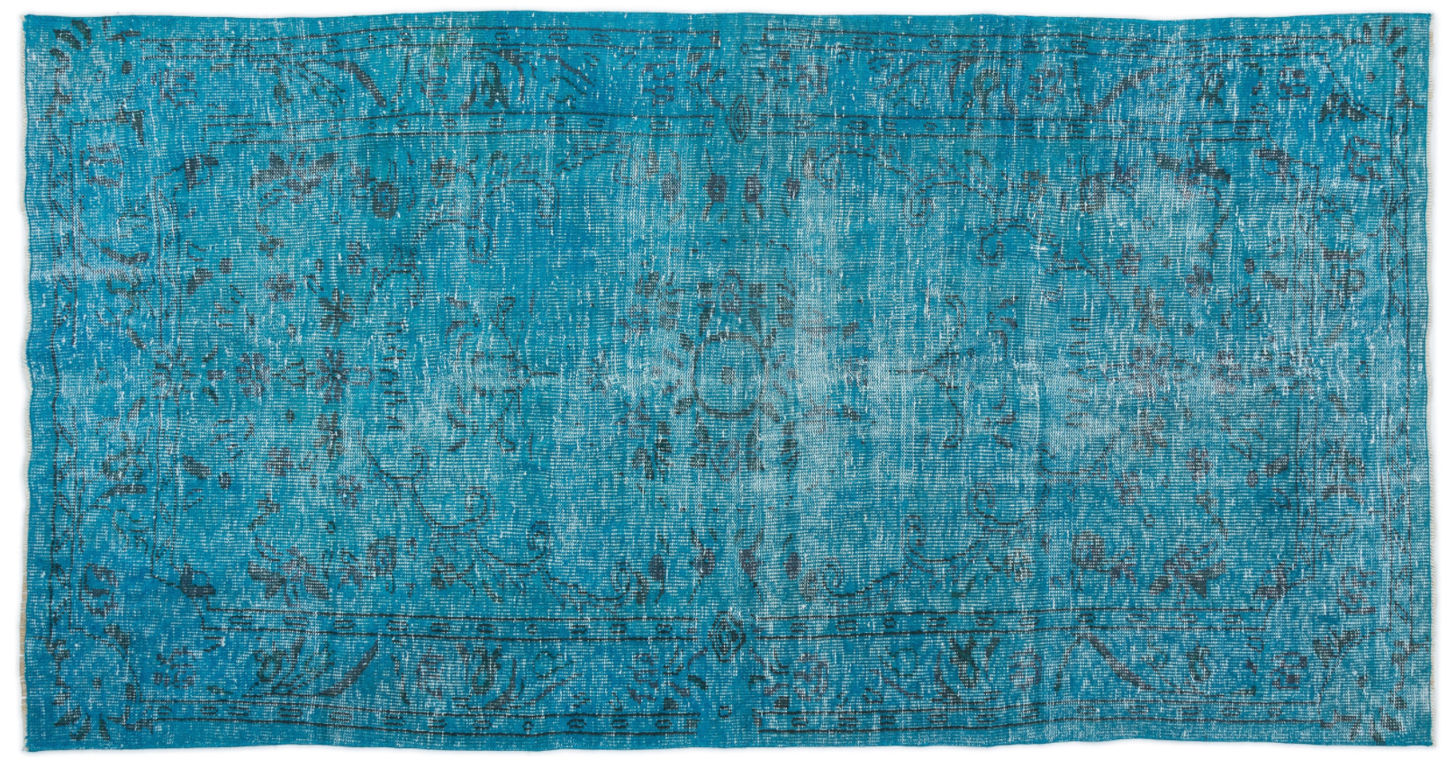 Traditional Design Turquoise Over Dyed Vintage Rug 4'11'' x 8'11'' ft 149 x 273 cm