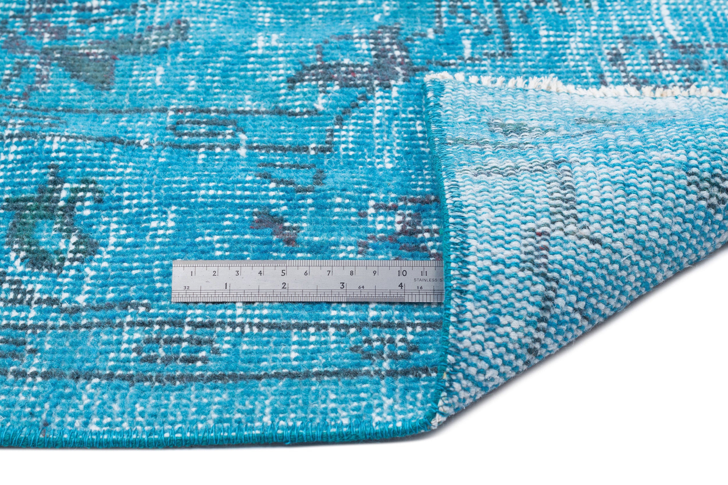 Turquoise  Over Dyed Vintage Rug 4'11'' x 8'11'' ft 149 x 273 cm